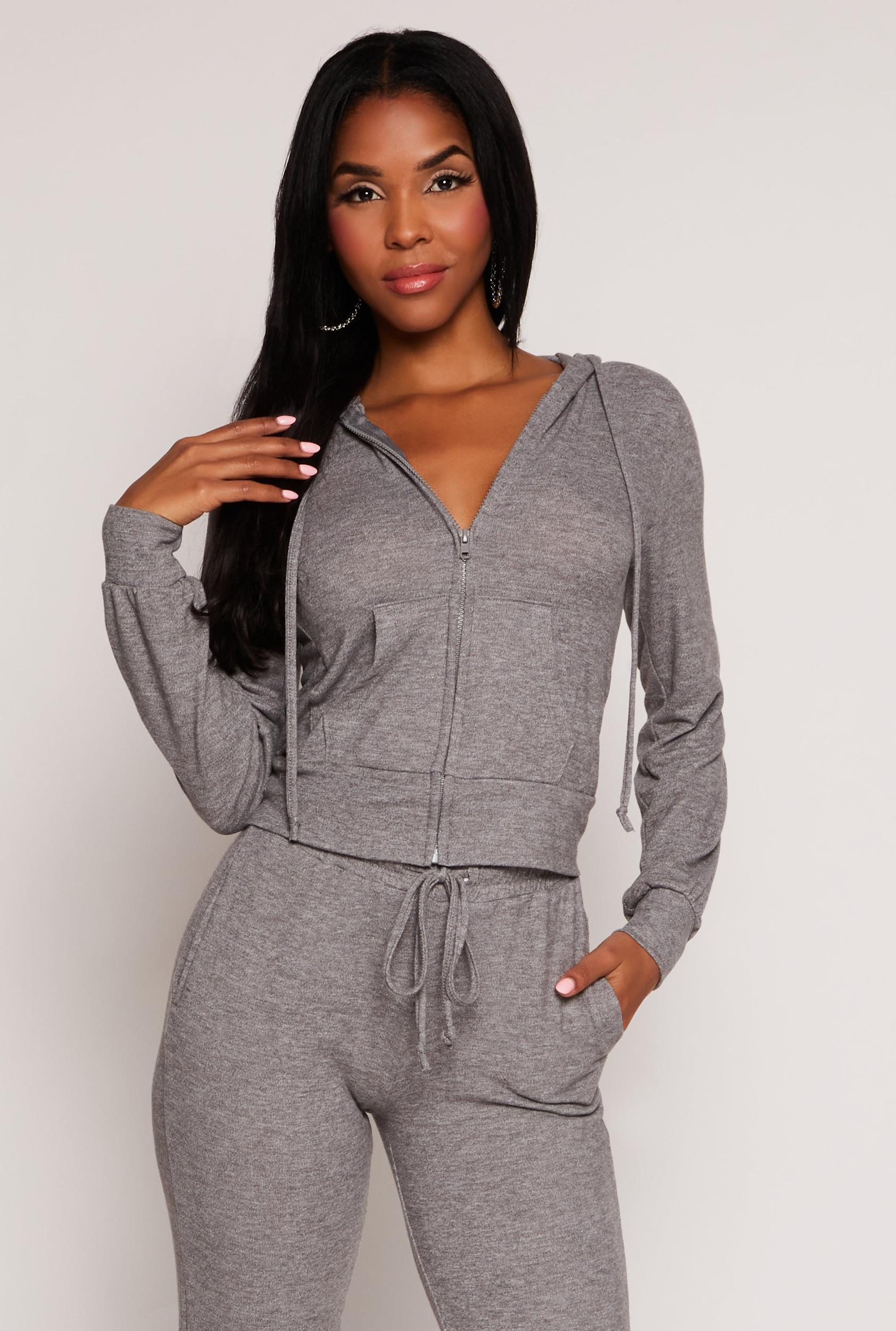 Womens Daisy Brushed Knit Zip Front Hoodie Product Image