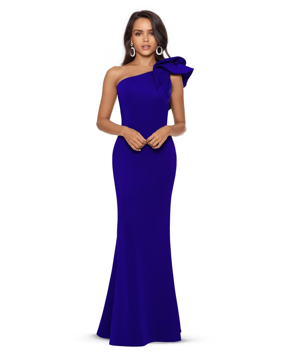 Betsy  Adam Stretch One Flutter Shoulder Mermaid Gown Product Image