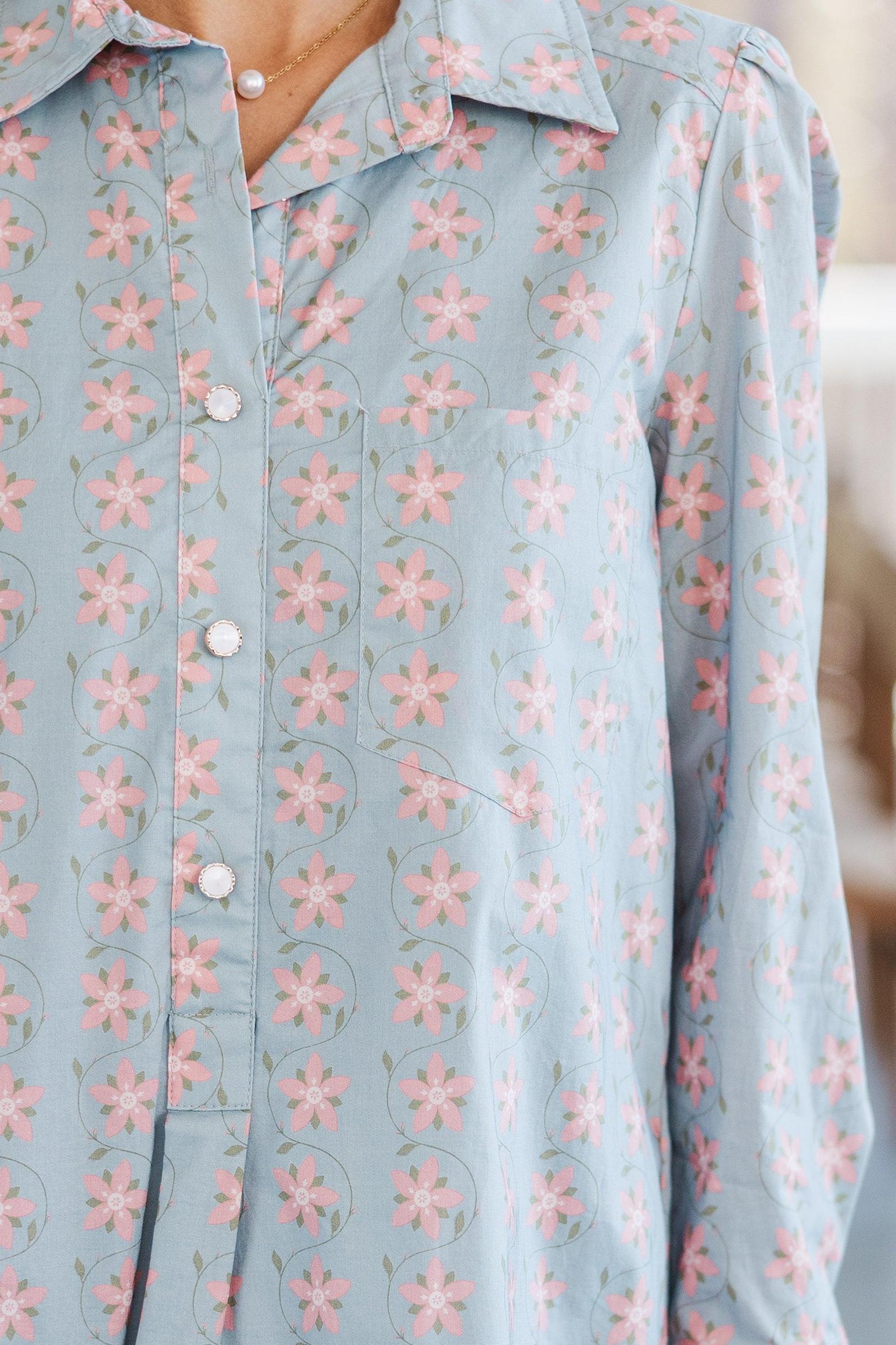 Share Your Story Light Blue Floral Shirt Dress Female Product Image