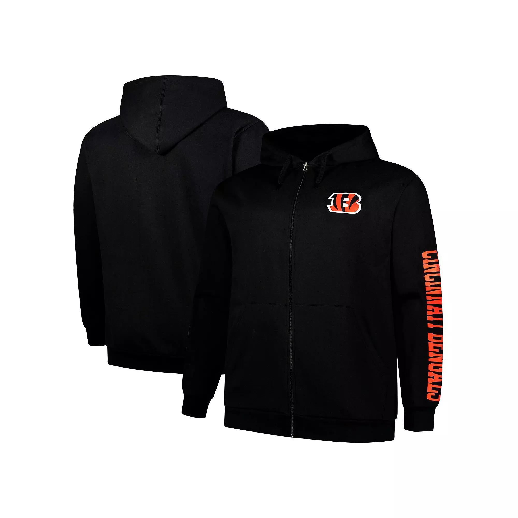 Men's Fanatics  Black Cincinnati Bengals Big & Tall Sleeve Hit Full-Zip Hoodie, Size: 2XLT Product Image