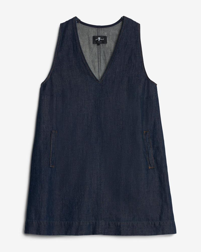 Indigo Linen V-Neck Dress Product Image