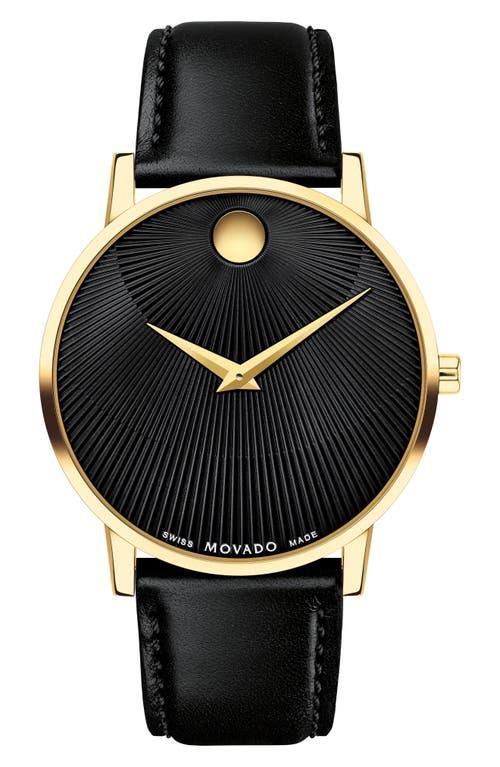 Movado Mens Museum Classic Quartz Analog Black Leather Strap Watch Product Image