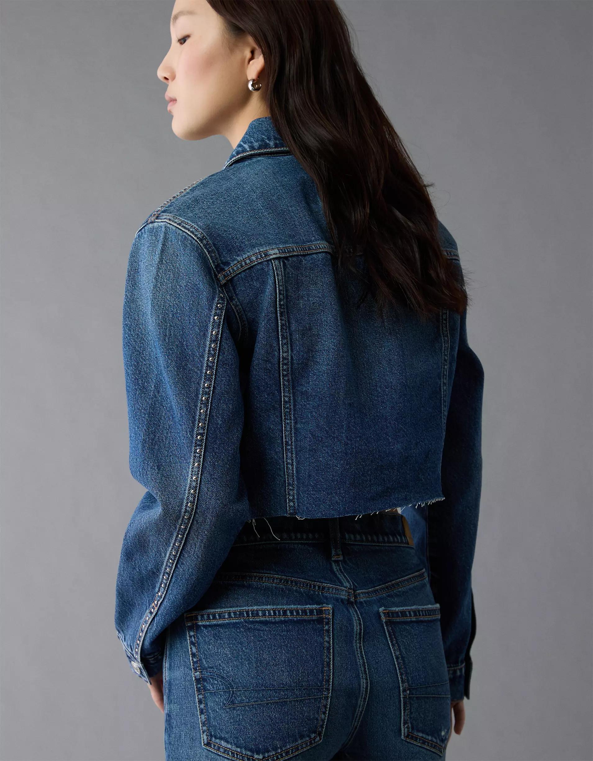 AE Cropped Studded Denim Jacket Product Image
