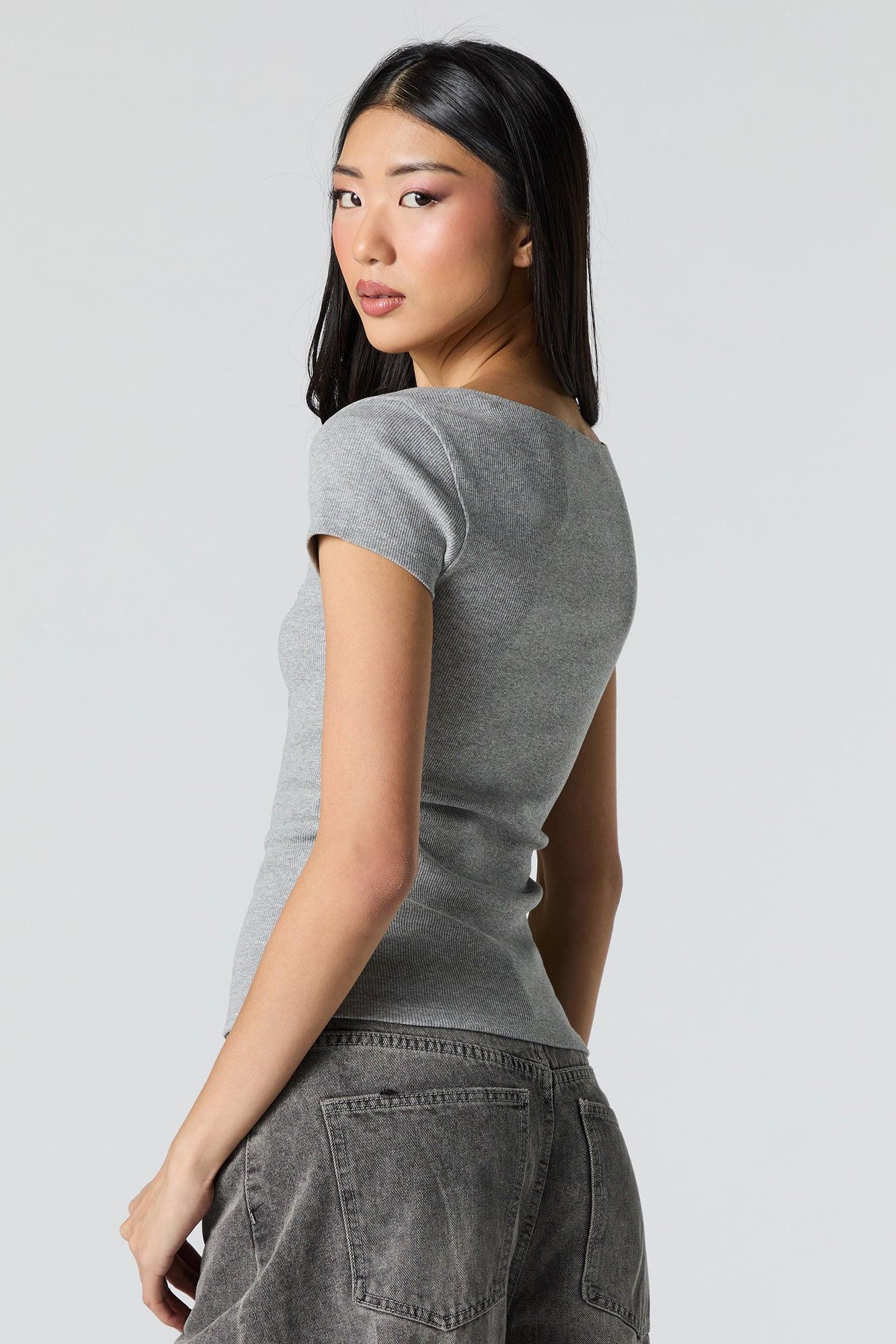 Ribbed Scoop Neck Short Sleeve Top Female Product Image