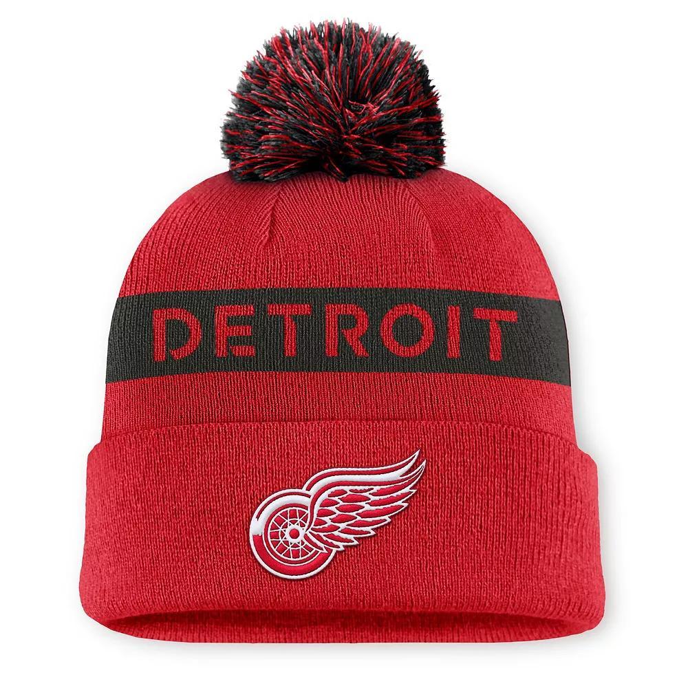 Womens Fanatics /Black Detroit Wings Authentic Pro Rink Cuffed Knit Hat with Pom Product Image