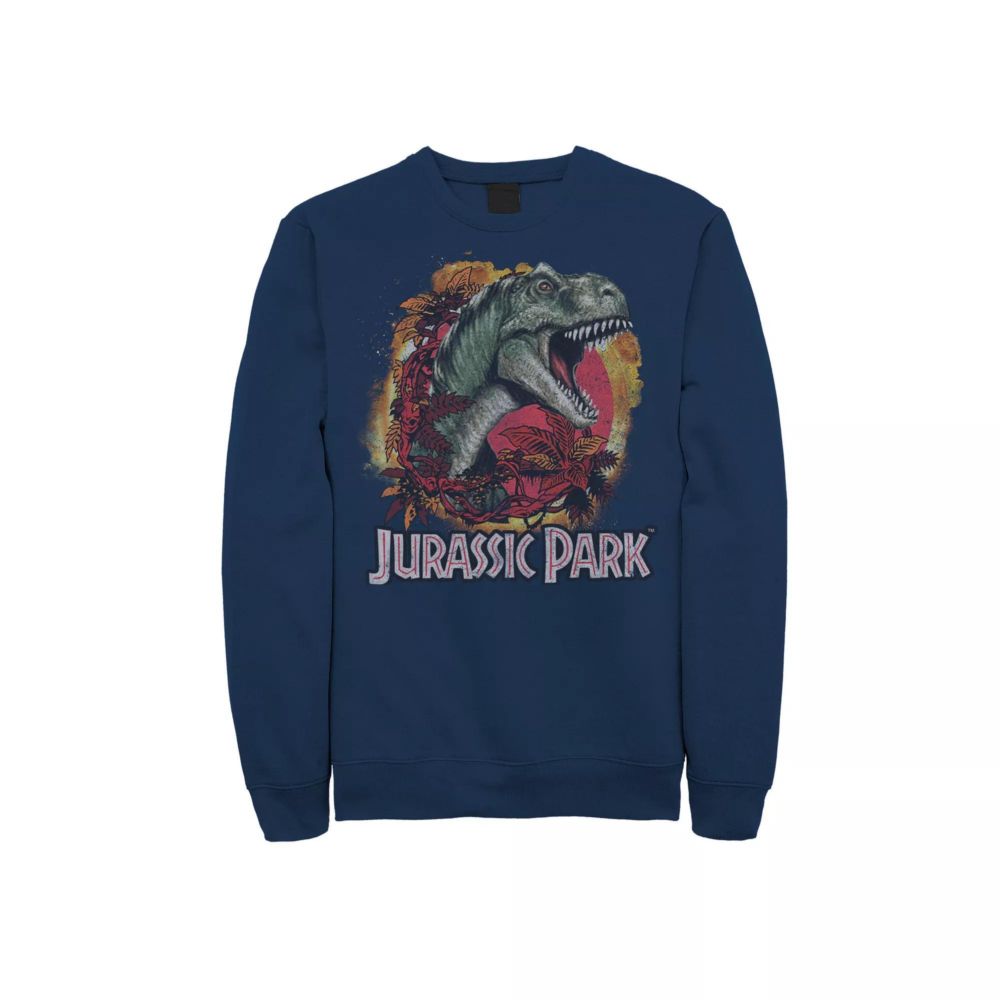 Men's Jurassic Park T-Rex Explosion Tropical Logo Graphic Fleece Pullover, Size: Medium, Blue Product Image