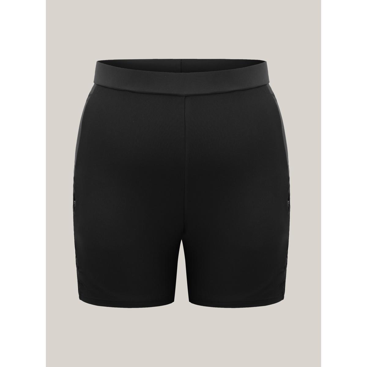 Plus Size Bow Cut-Out Pockets Tight Swim Bottoms Women's Swimwear Black Beach Cut-Out High stretch Skinny High Rise Patch pocket Curve Swim Bottoms BloomChic 26/4X Product Image