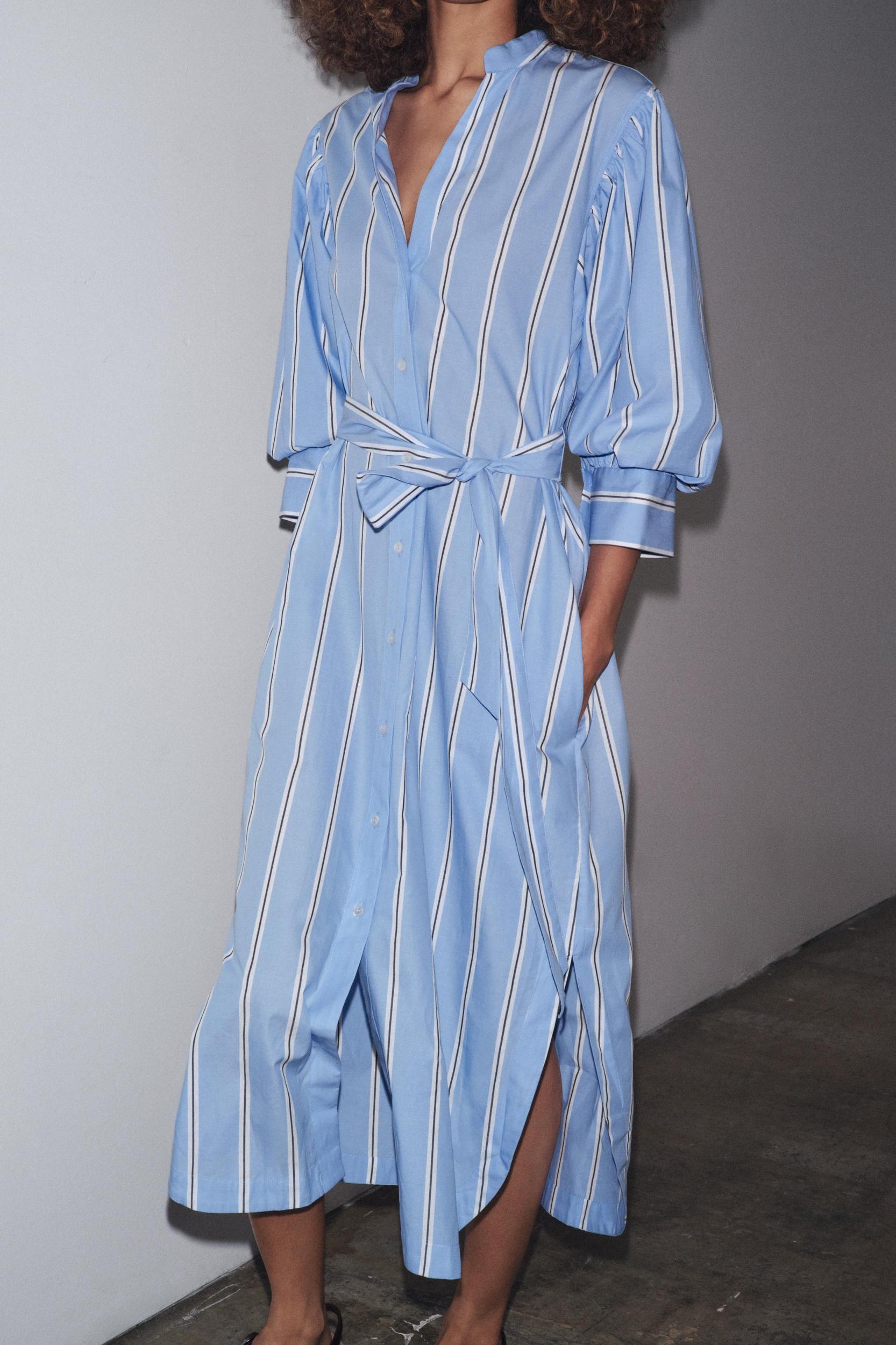 STRIPED BELTED DRESS ZW COLLECTION Product Image