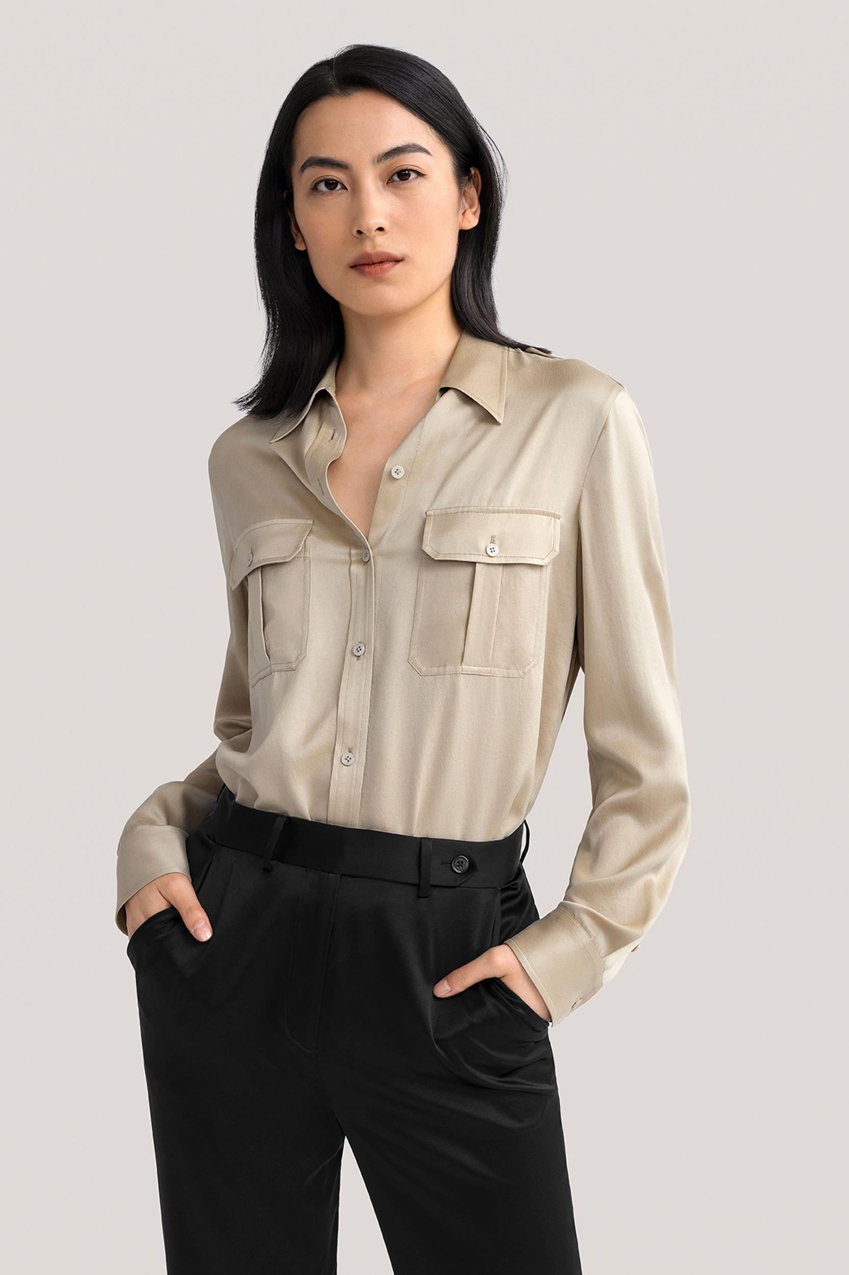 Sandwashed Silk Shirt With Epaulettes Product Image