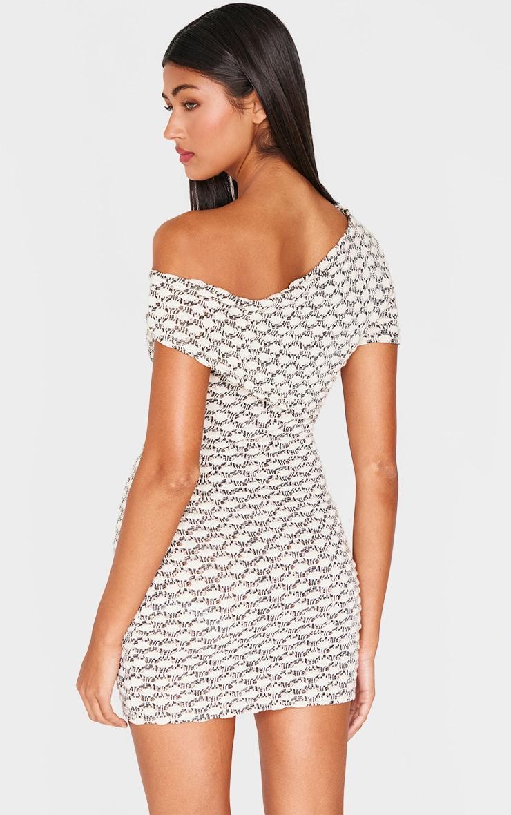  Cream Contrast Textured Asymmetric One Shoulder Bodycon Dress Product Image