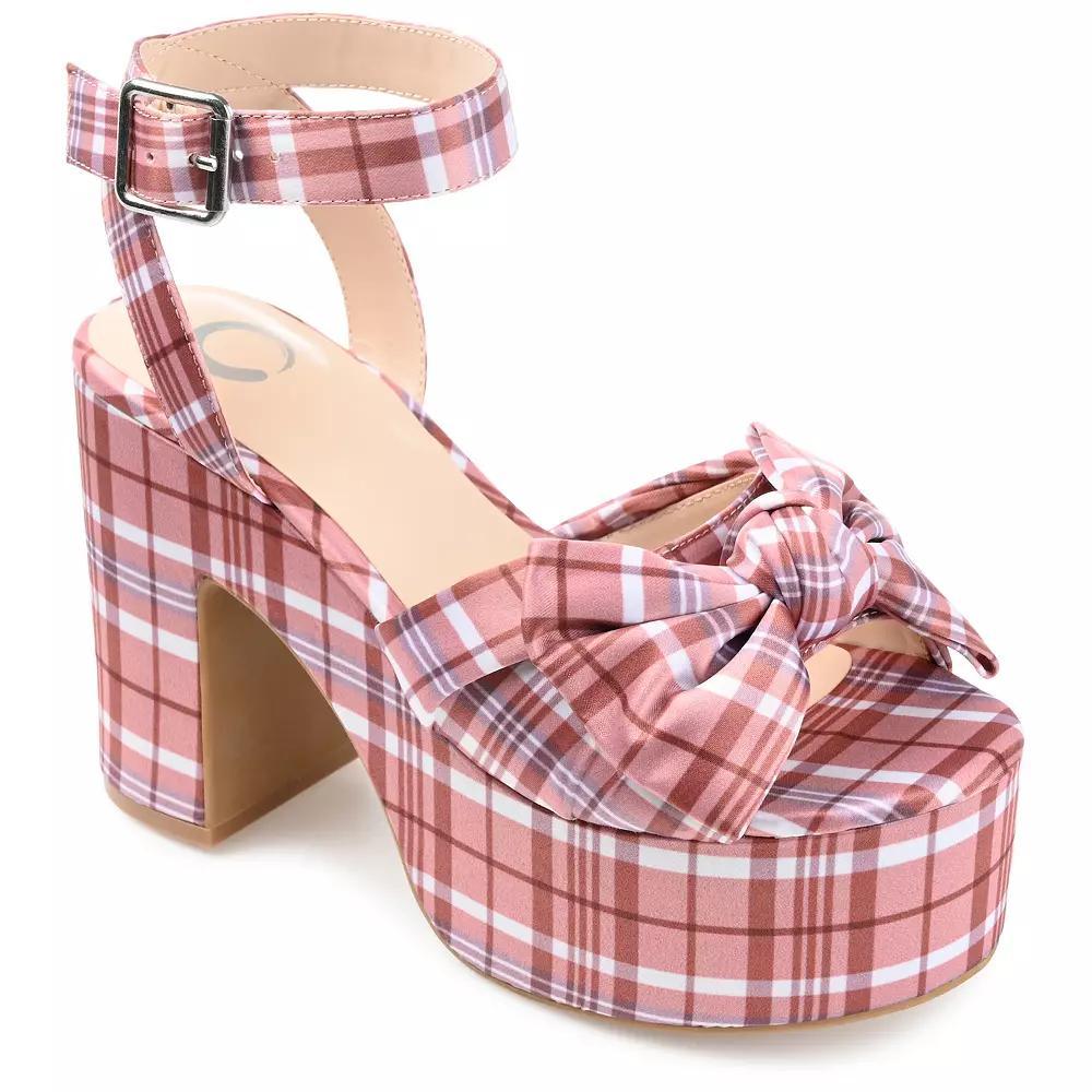 Journee Zenni Women's Tru Comfort Foam™ Bow Block Heel Sandals, Size: 9, Plaid Product Image