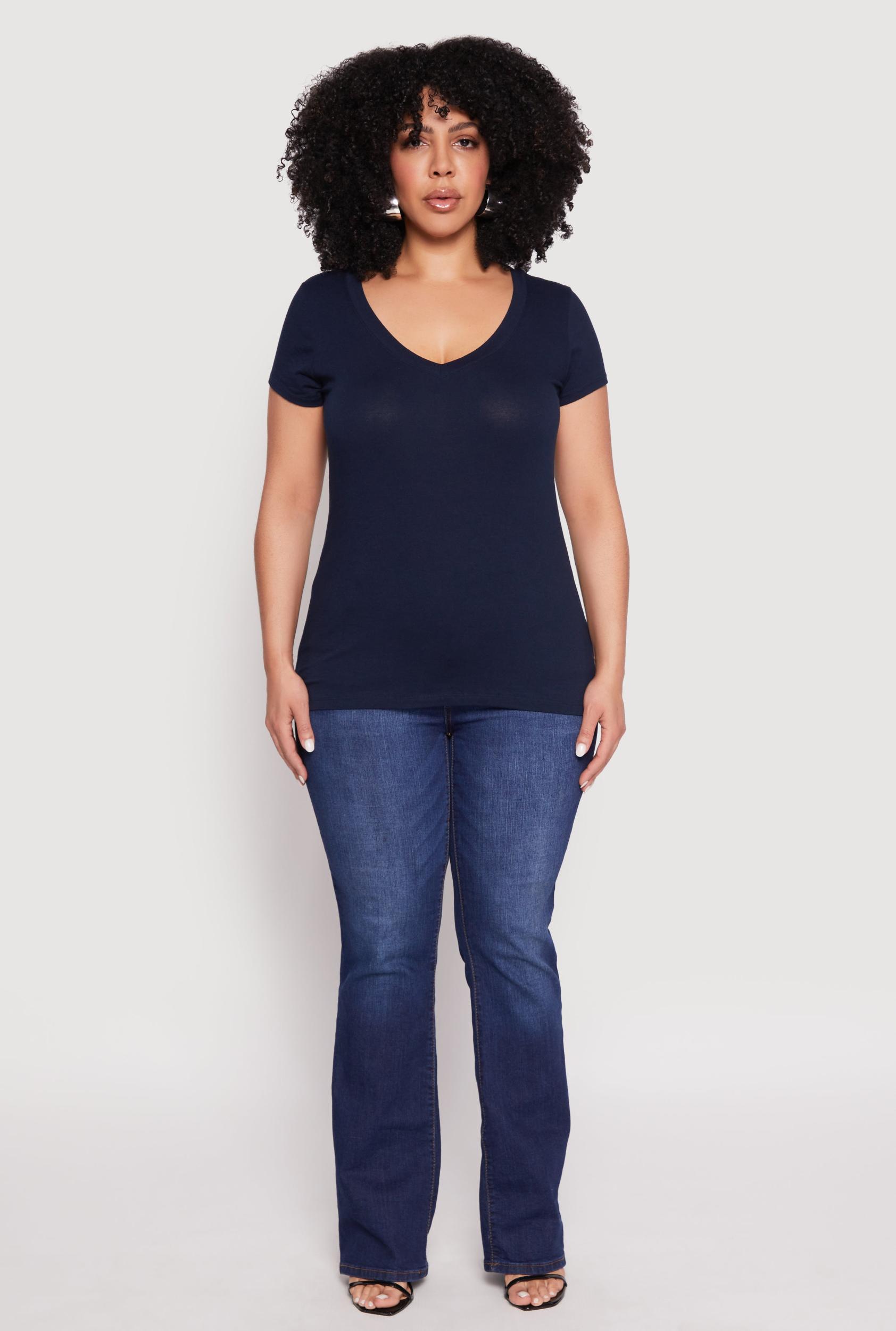 Womens Plus Size Basic V Neck T Shirt Product Image