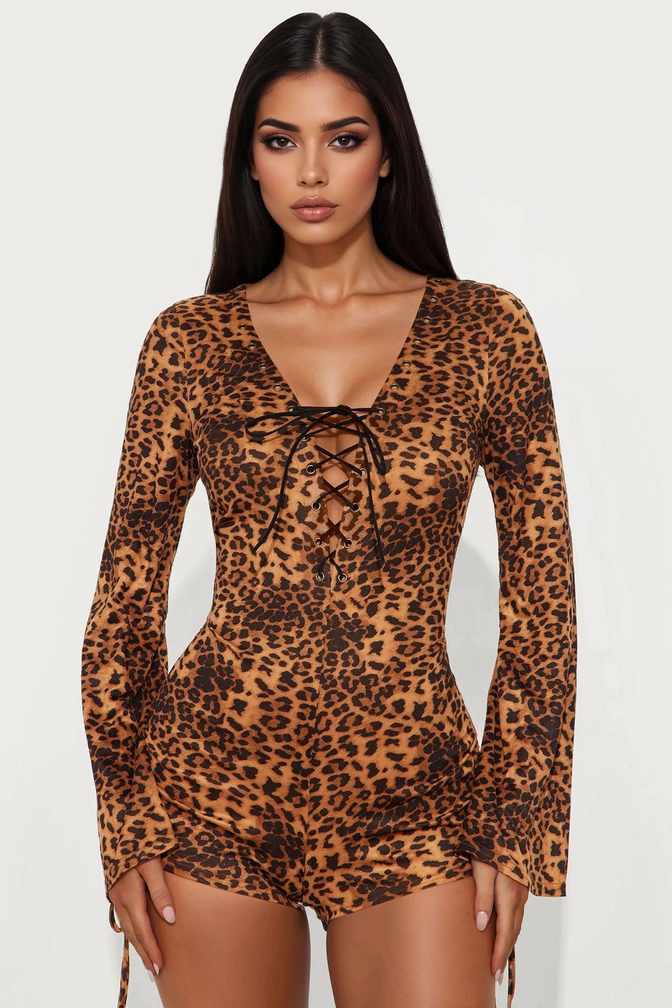 Drinks In Miami Leopard Romper - Leopard Product Image