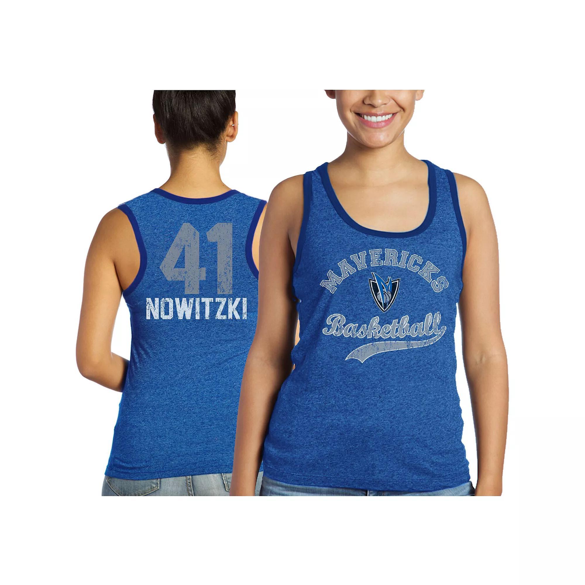 Women's Majestic Threads Dirk Nowitzki Royal Dallas Mavericks Name & Number Tri-Blend Tank Top, Size: XL, Blue Product Image