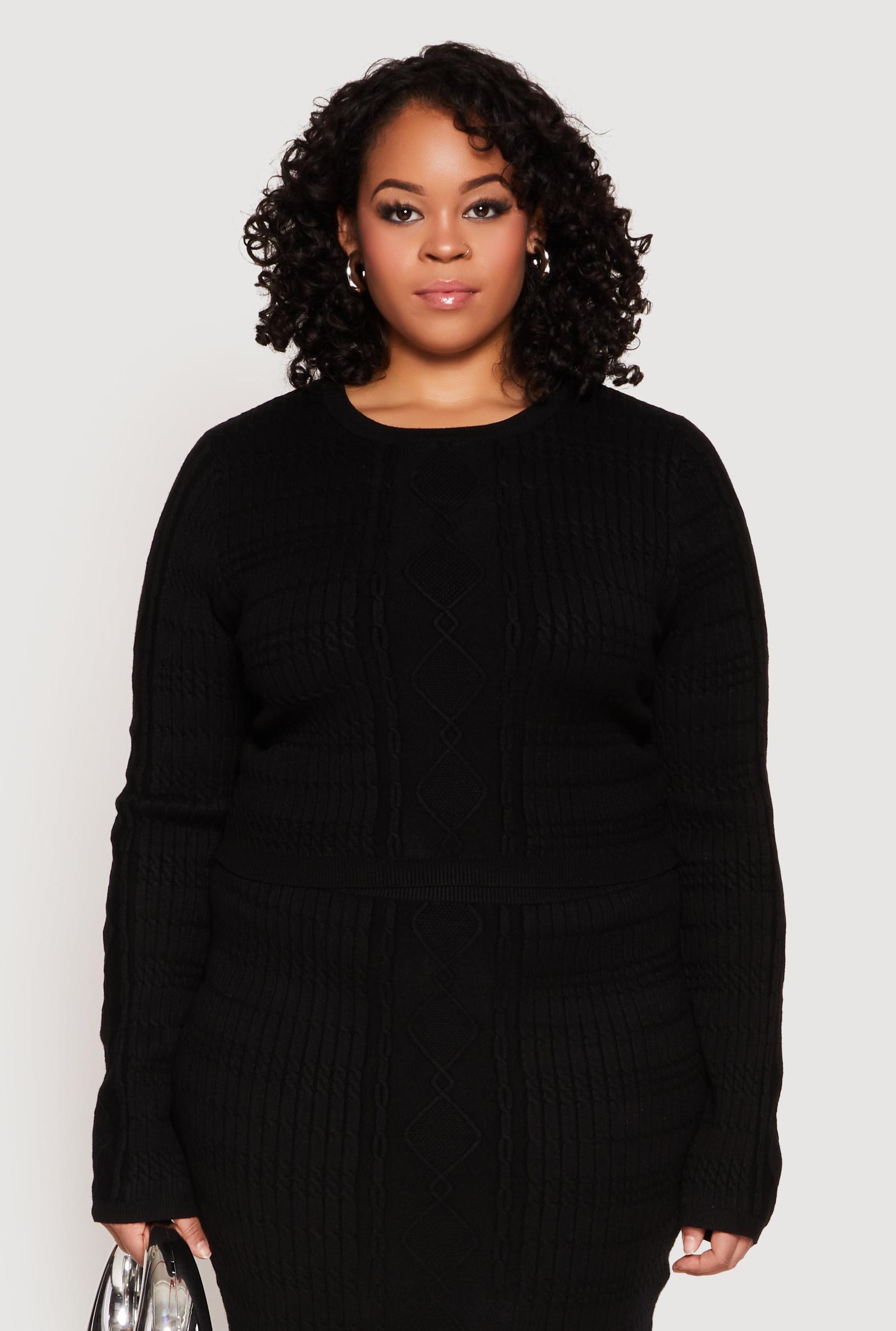 Womens Plus Size Daisy Cable Knit Crew Neck Sweater Product Image