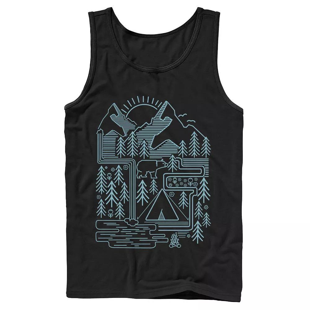 Men's Bear Scene Line Art Tank Top, Size: XL, Black Product Image