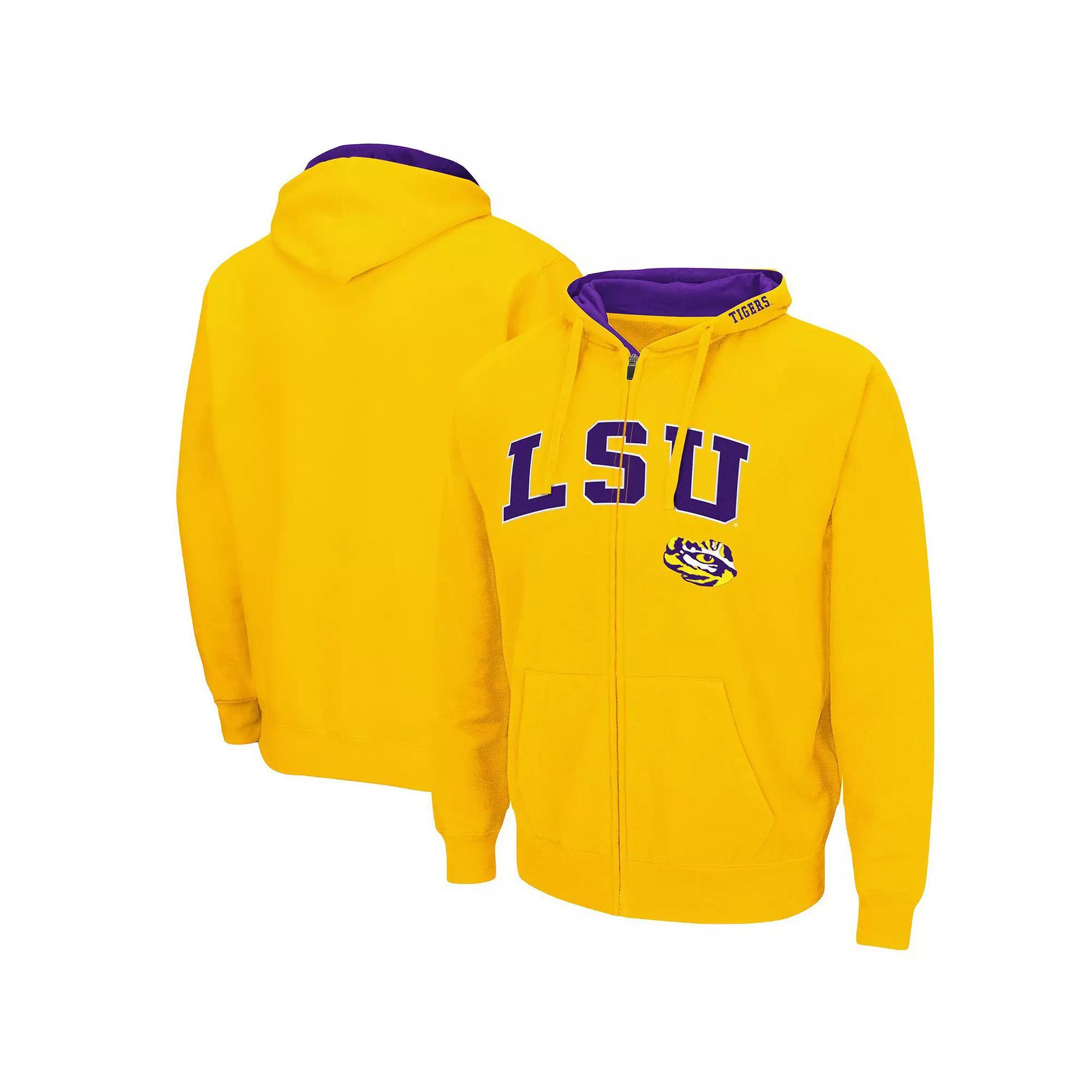 Men's Colosseum Gold LSU Tigers Arch & Logo 3.0 Full-Zip Hoodie, Size: Large Product Image
