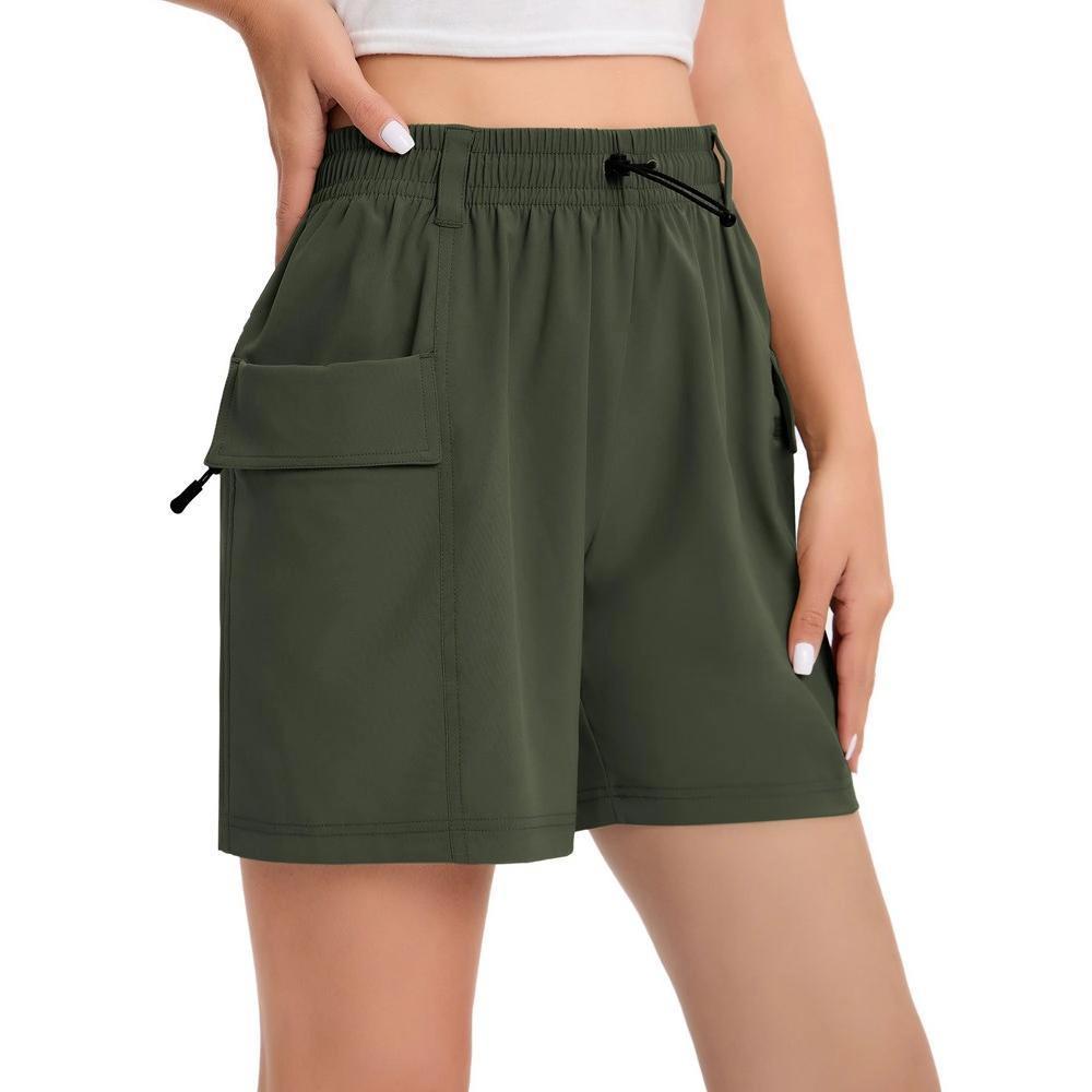 Womens 5" Inseam Hiking Shorts Zipper Multi-Pocket Cargo High-Rise Hiking Shorts Elastic Multifunctional Waist Product Image