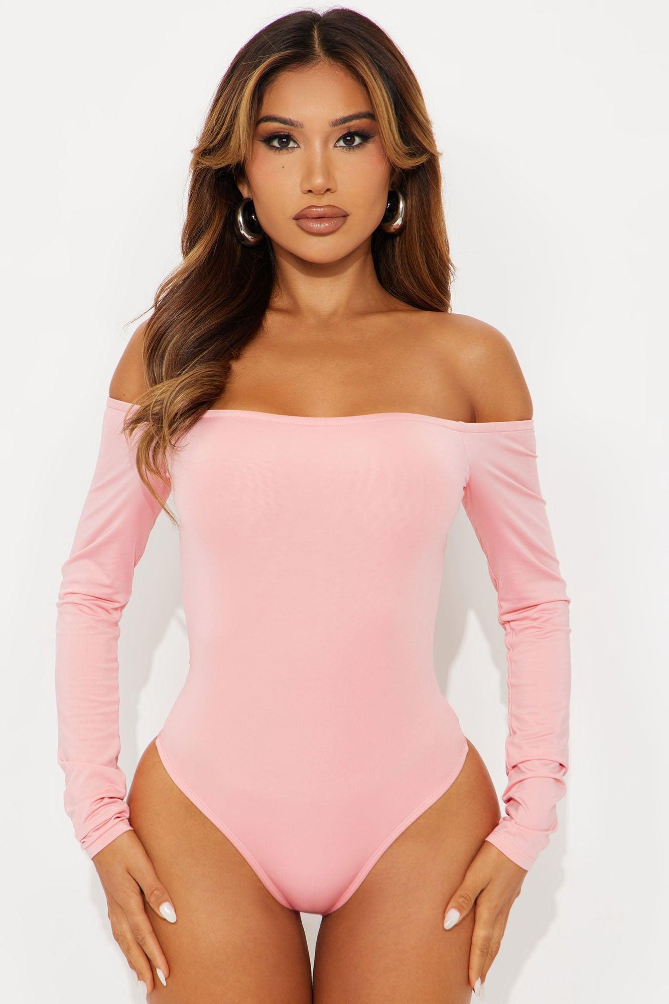 No Convincing Off Shoulder Cut Out Bodysuit - Pink Product Image