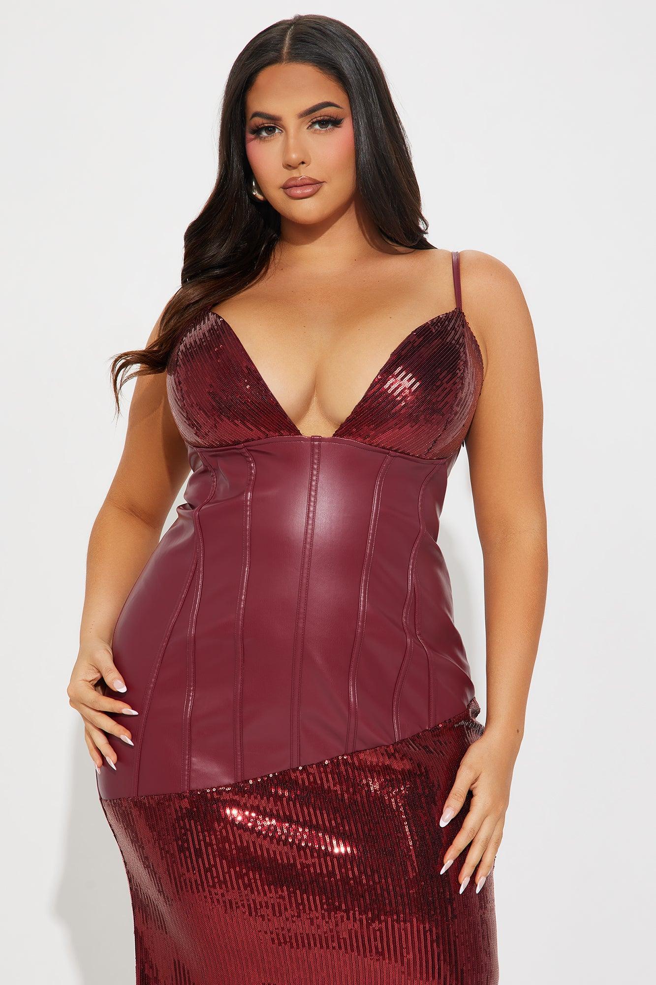Heather Faux Leather Sequin Maxi Dress - Wine Product Image