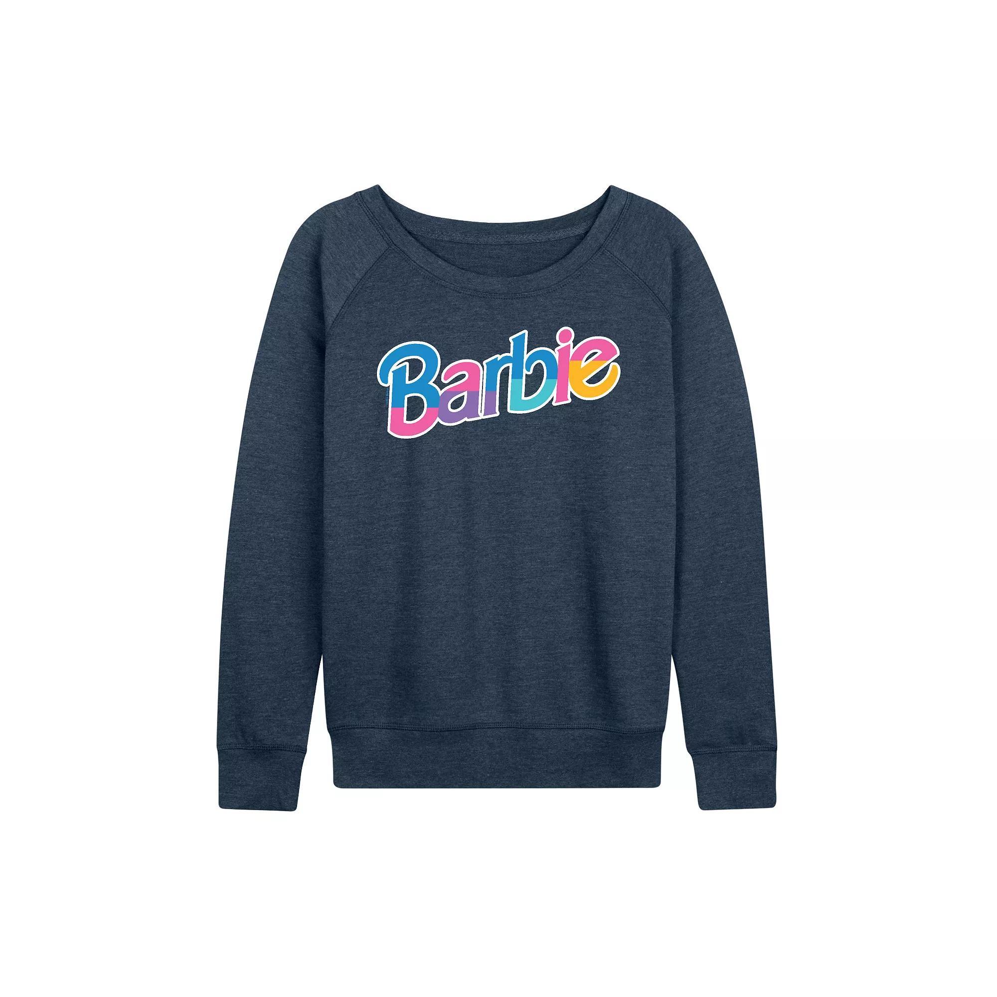 Womens Barbie Dollhouse Logo French Terry Long Sleeve Tee, Girls Heather Grey Product Image