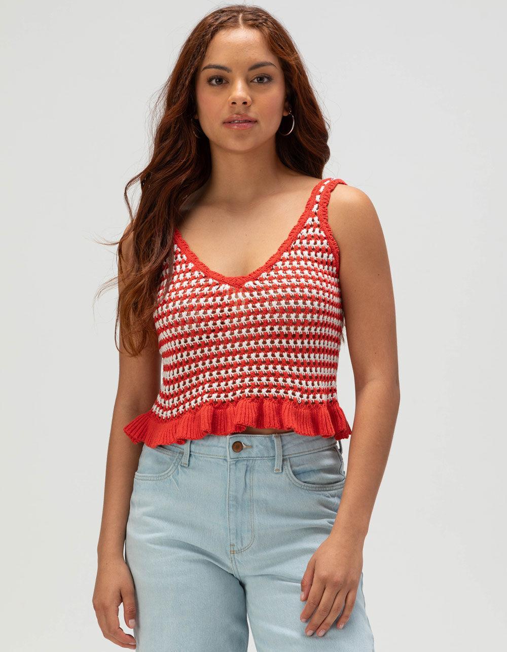 FULL TILT Stripe Peplum Womens Cami - RED Product Image