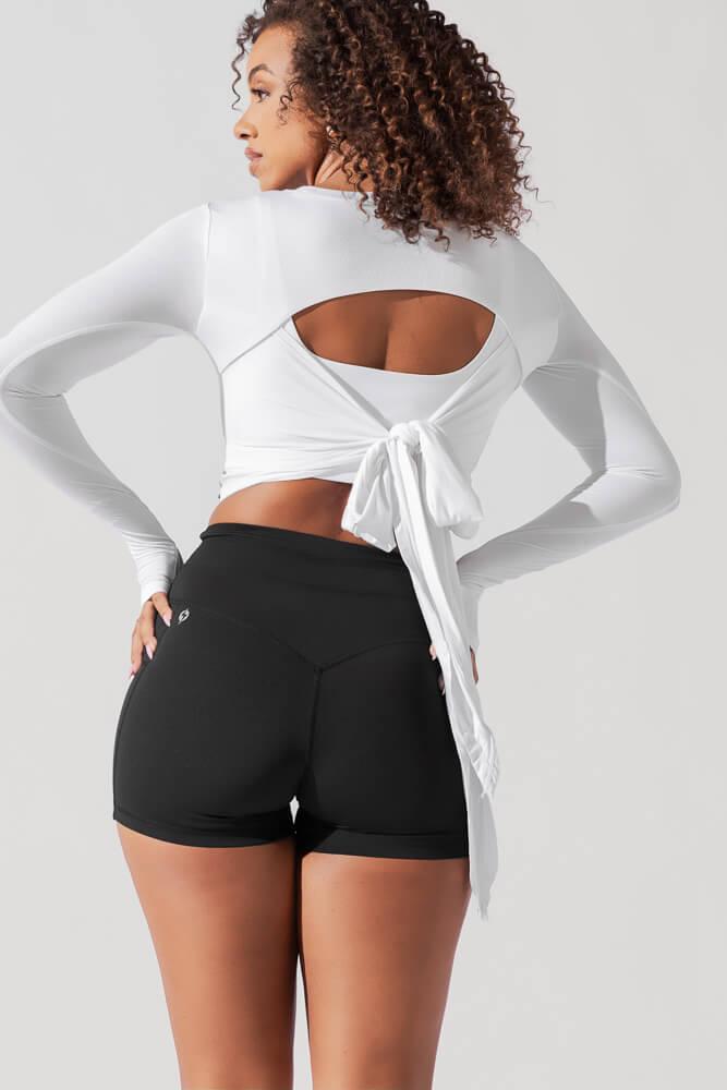 Bow Back Reversible Long Sleeve Top - Black Product Image