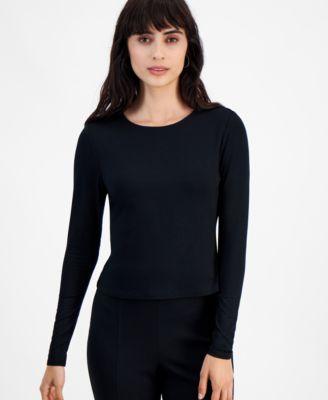 Bar Iii Womens Long-Sleeve Crewneck Jersey Top, Created for Macys Product Image
