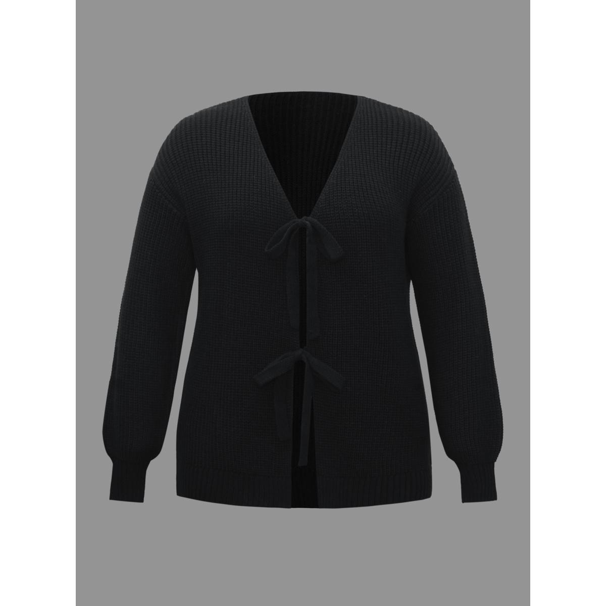 Plus Size Supersoft Essentials Solid Tie Knot Cardigan Black Women Casual Bodycon Long Sleeve Everyday Cardigans BloomChic 28/5X Product Image