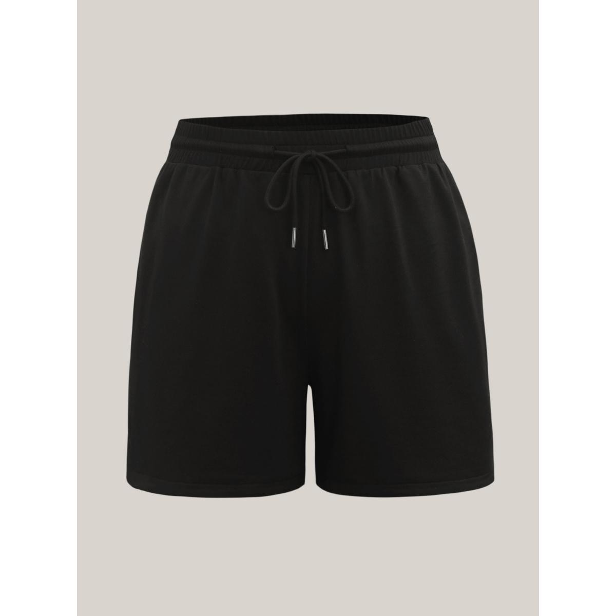 Plus Size Drawstring Slit Supersoft Pull-On Shorts Women Black Casual Drawstring Loose Everyday Shorts BloomChic 10/M Product Image