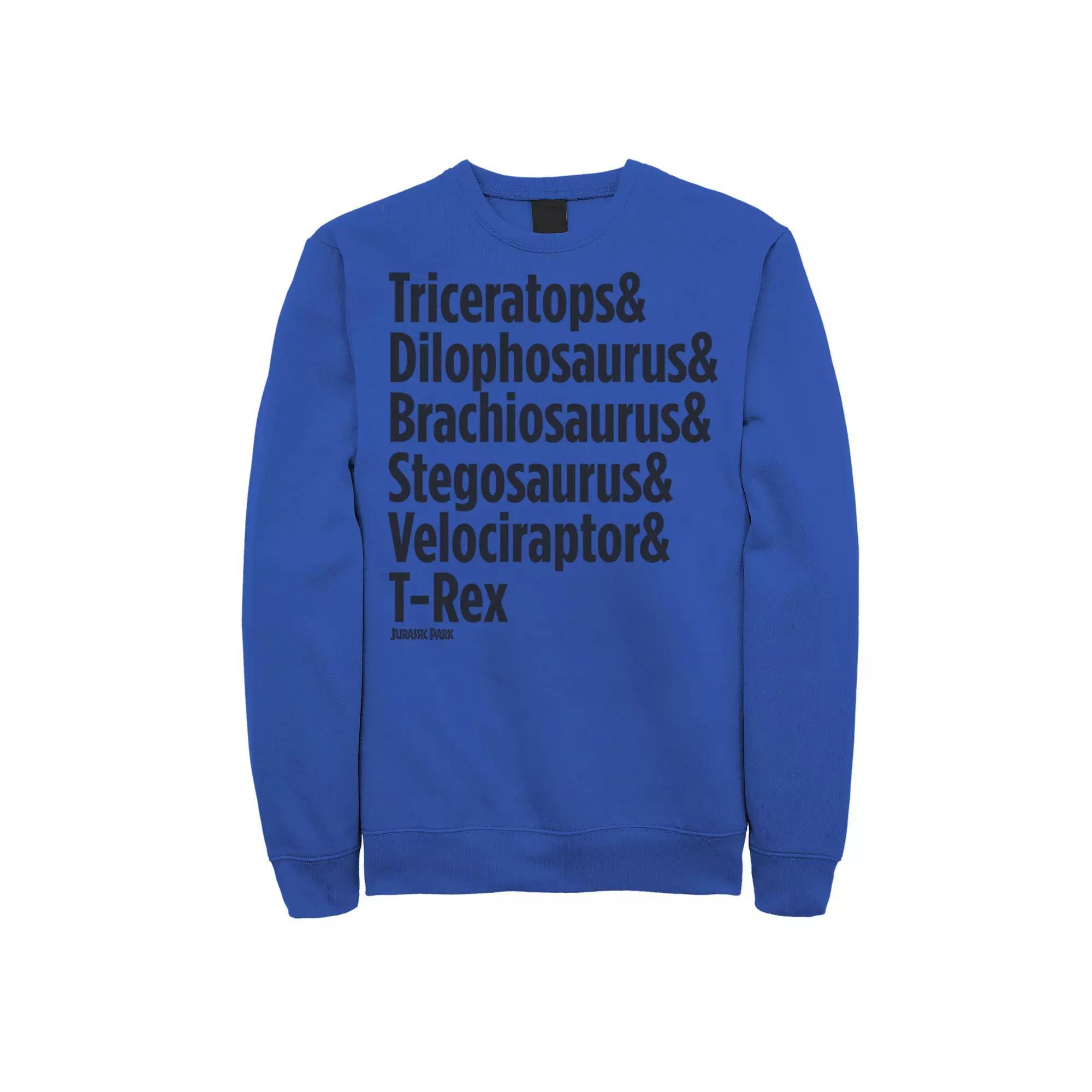 Men's Jurassic Park Dinosaur Names Sweatshirt, Size: XXL, Royal Product Image