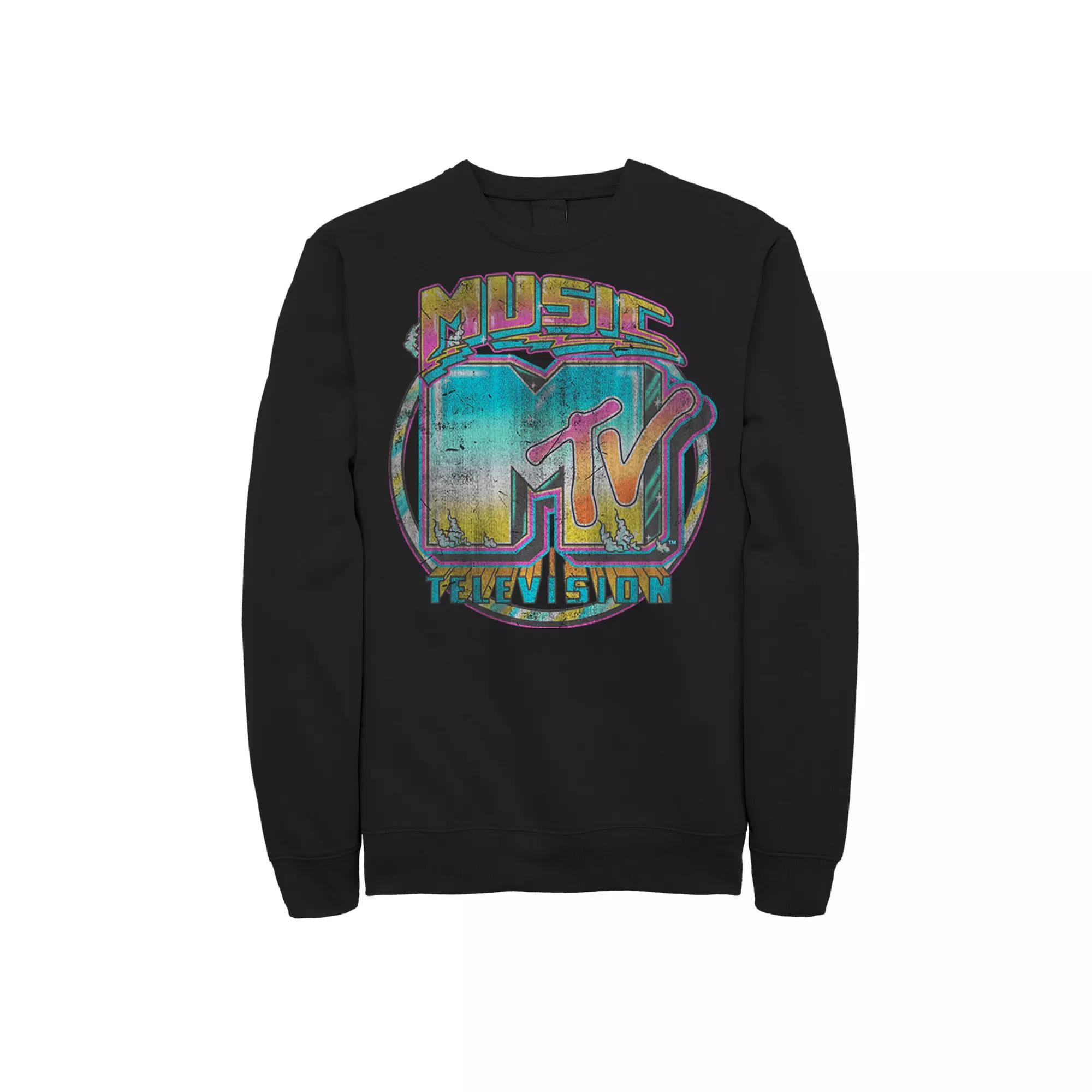 Men's MTV Logo Graffiti Vintage Sweatshirt, Size: XL, Black Product Image