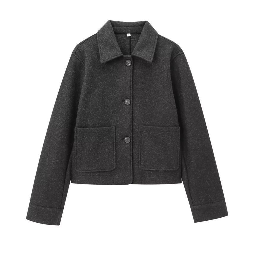 Long Sleeve Lapel Neck Wool Blend Cropped Jacket Product Image
