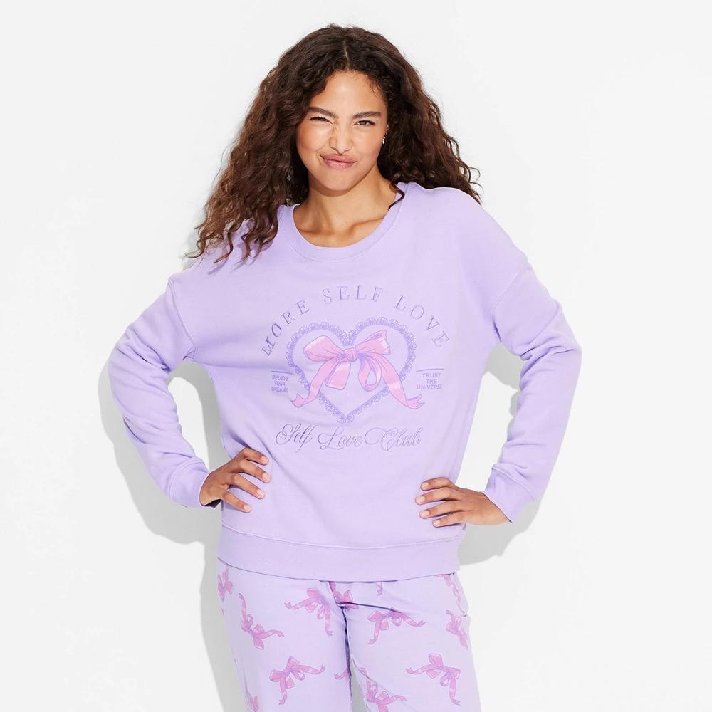 Womens Self Love Bow Cozy Graphic Sweatshirt - Purple Product Image