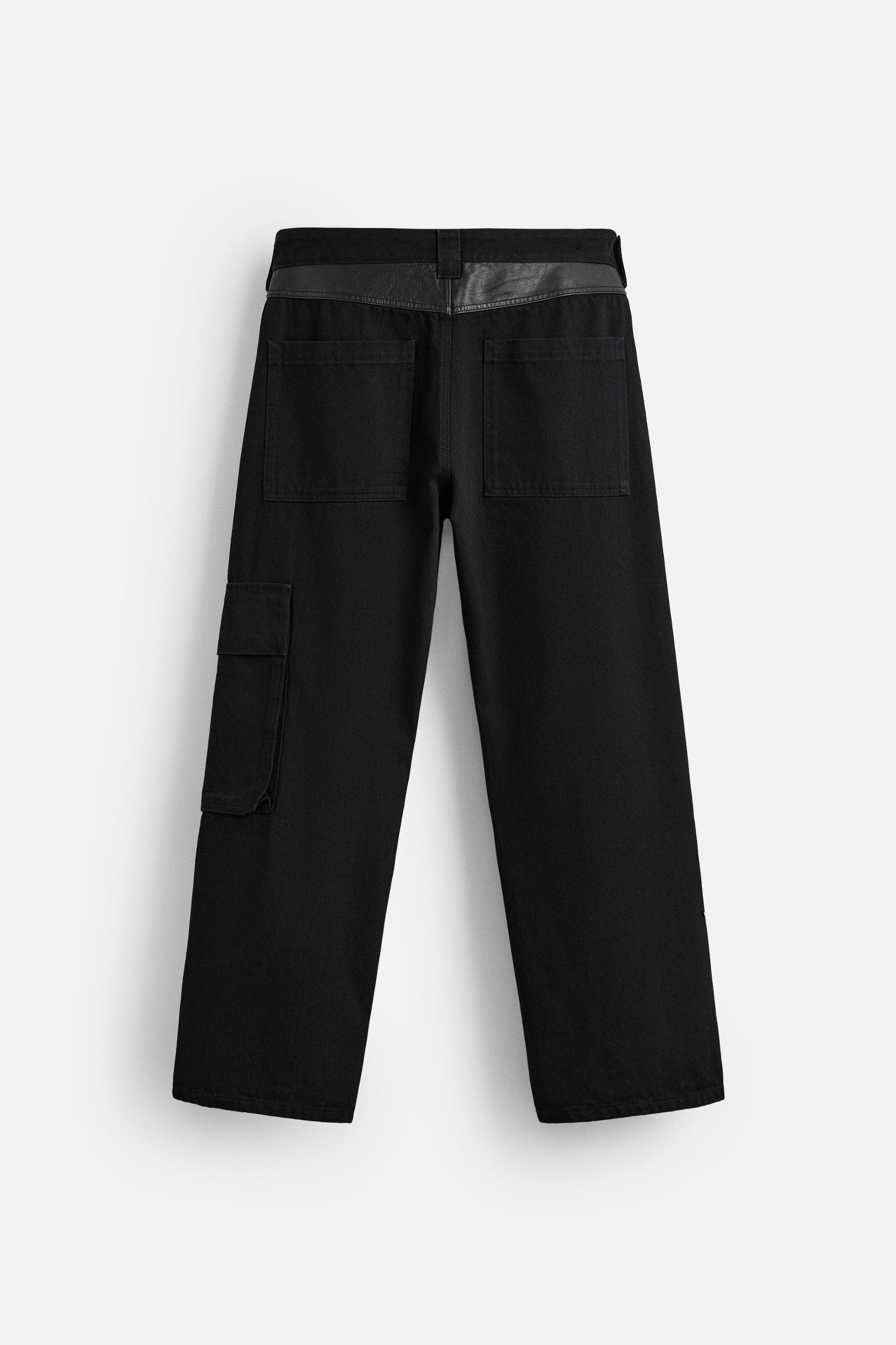 LEATHER PANEL CARGO JEANS Product Image