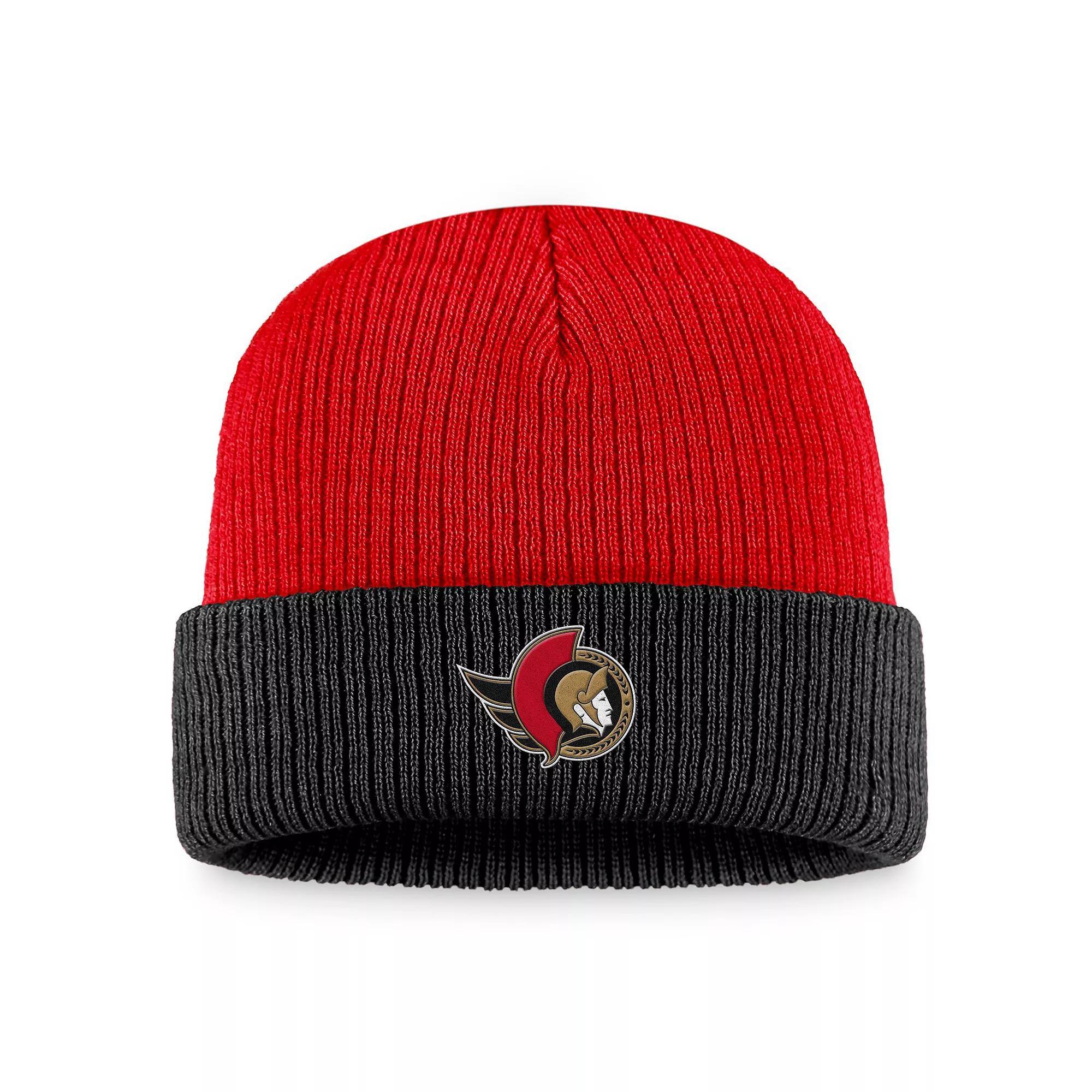 Mens Fanatics Branded Red/Black Ottawa Senators Heritage Vintage Cuffed Knit Hat Product Image