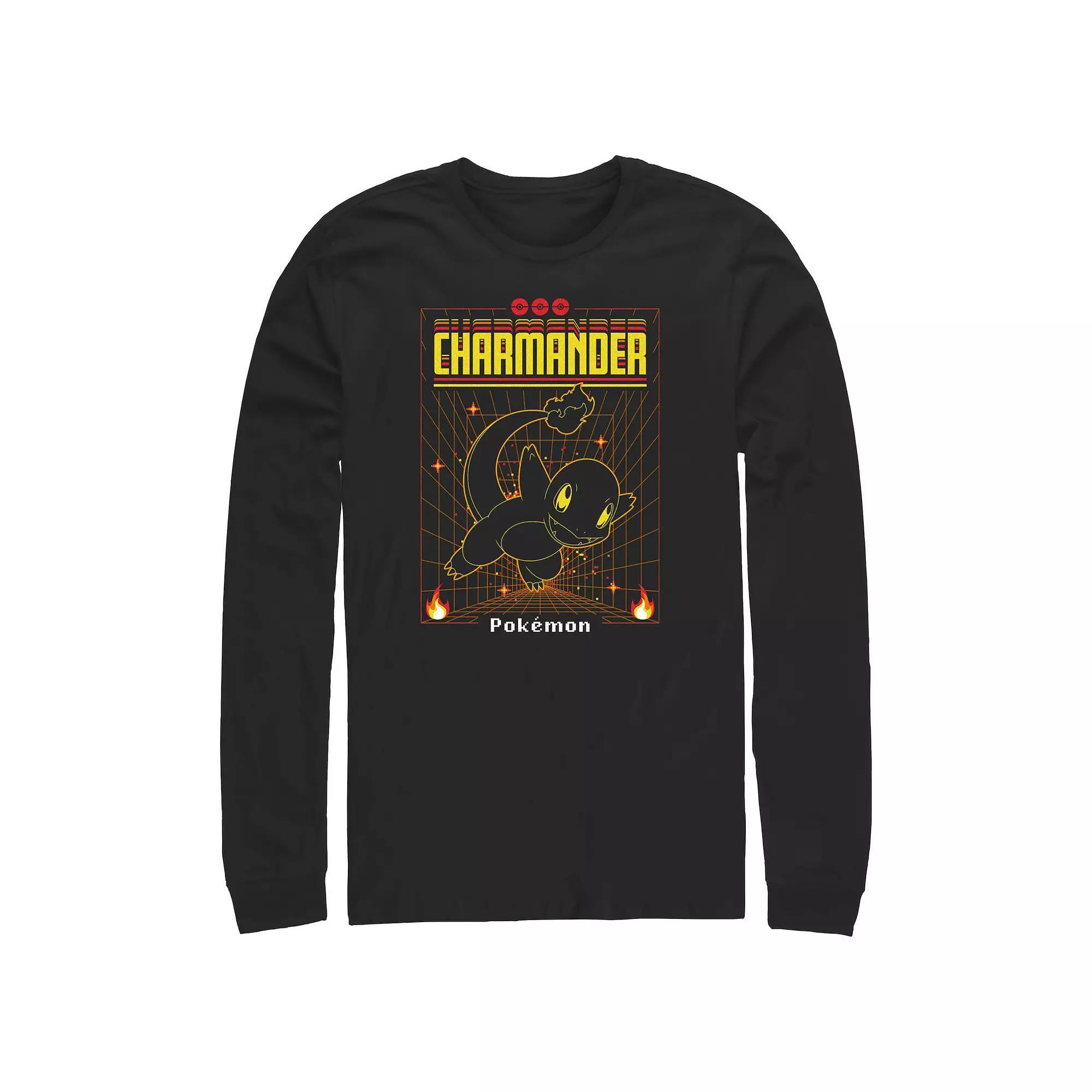 Men's Pokemon Charmander Grid Background Graphic Tee, Size: Large, Black Product Image
