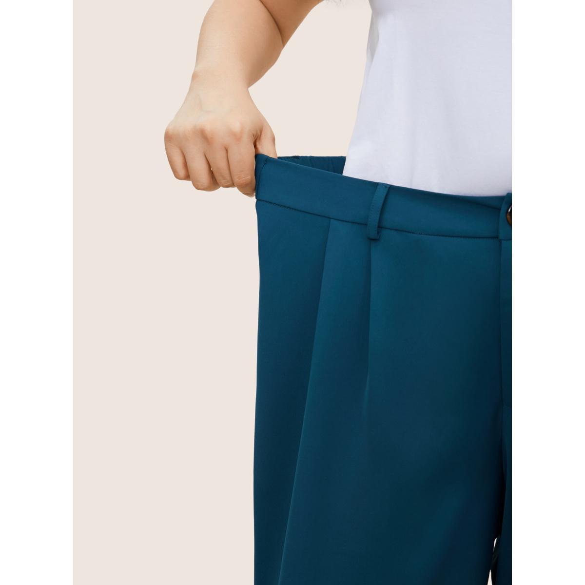 Plus Size Solid Elastic Waist Straight Leg Pants Women Aegean At the Office Straight Leg High Rise Work Pants BloomChic 12/L Product Image