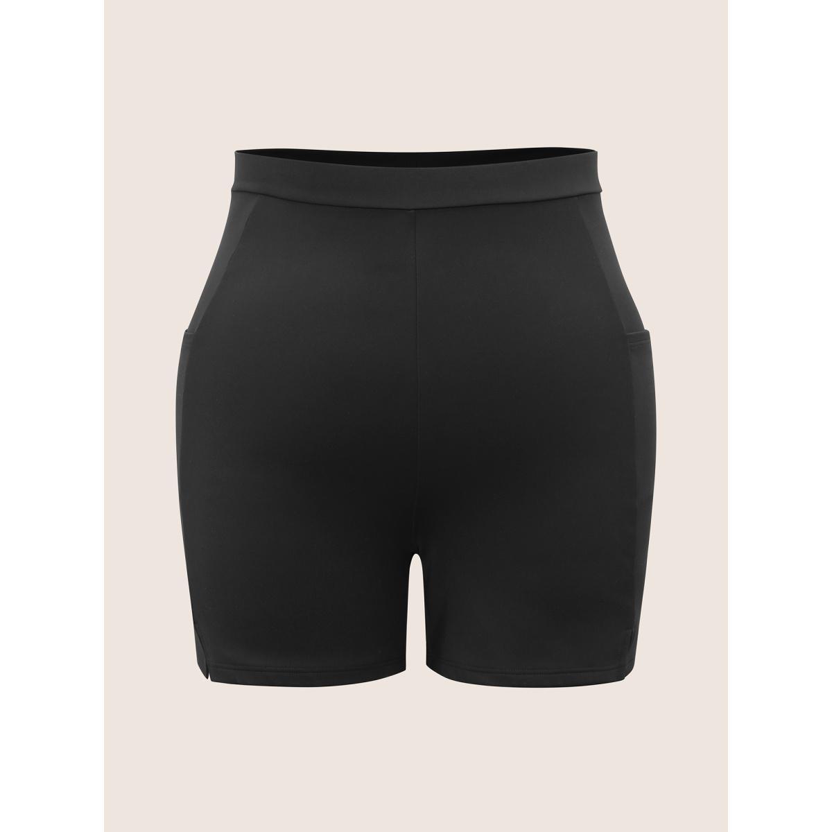 Plus Size High Rise Pocket Split Side Swim Bottom Women's Swimwear Black Beach Non High stretch Bodycon High Rise Slanted pocket Curve Swim Bottoms BloomChic 12/L Product Image