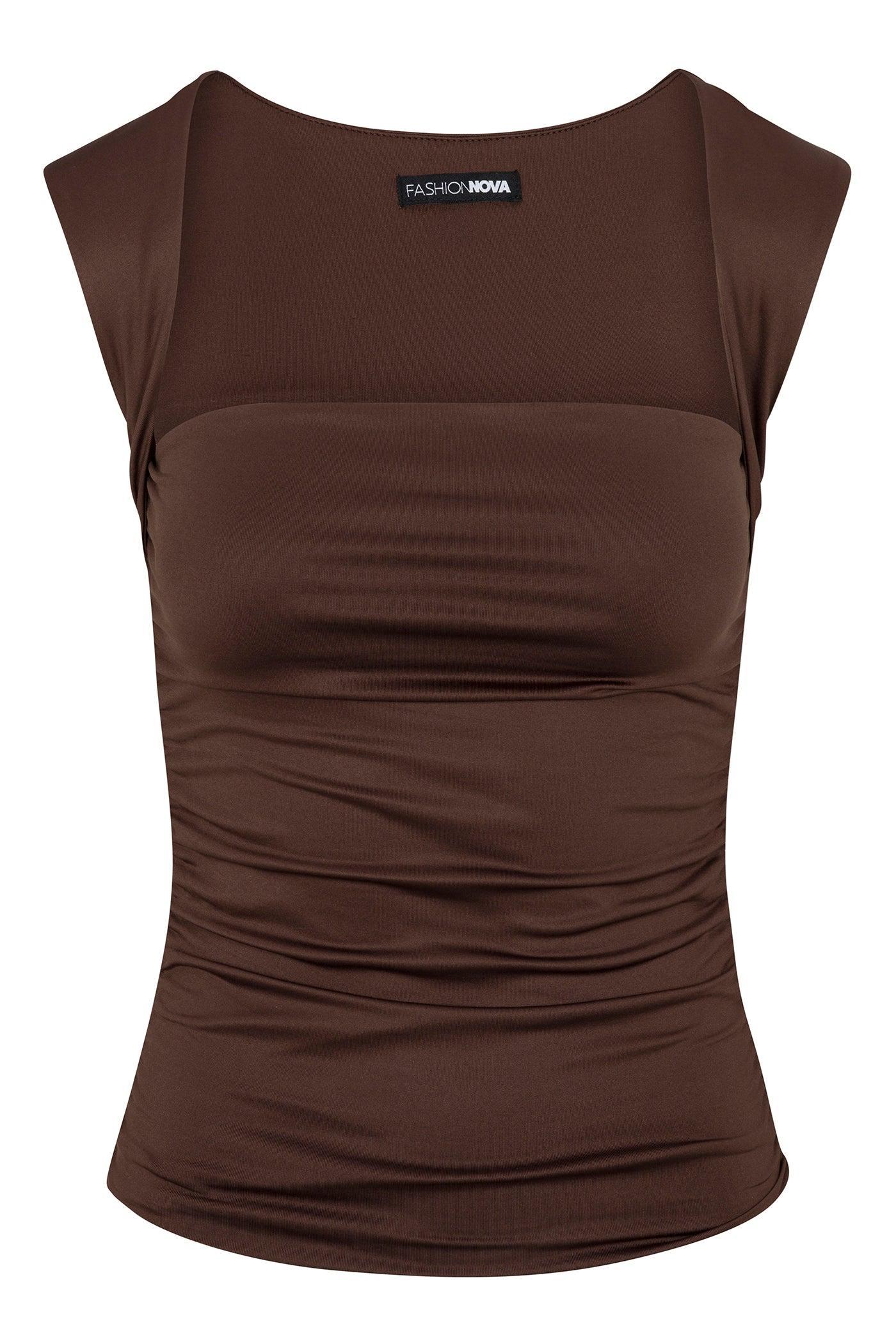 Contour Double Lined Straight Neck Tank Top - Chocolate Product Image