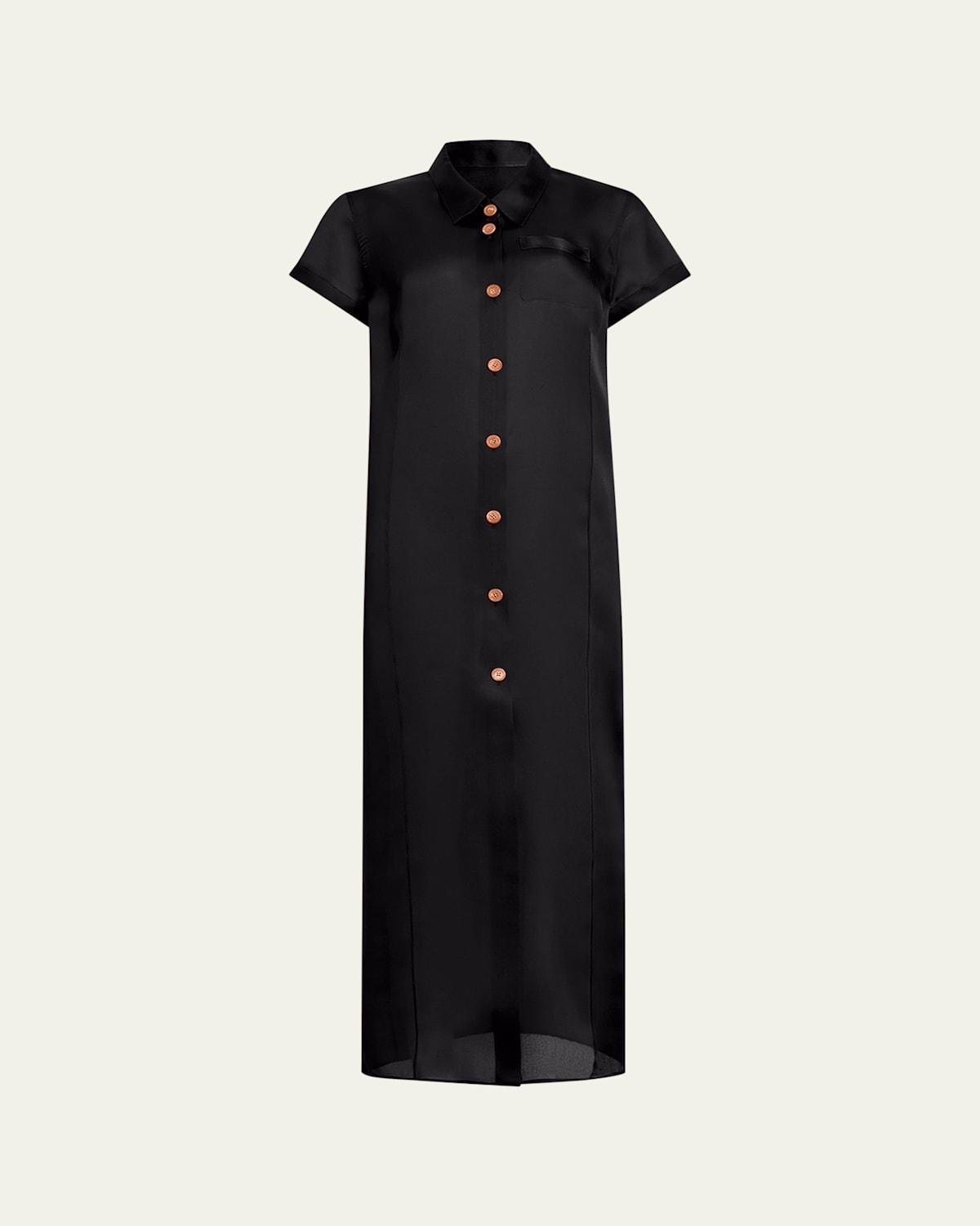 KHAITE Effy Silk And Cotton-blend Organza Midi Shirt Dress In Black Product Image