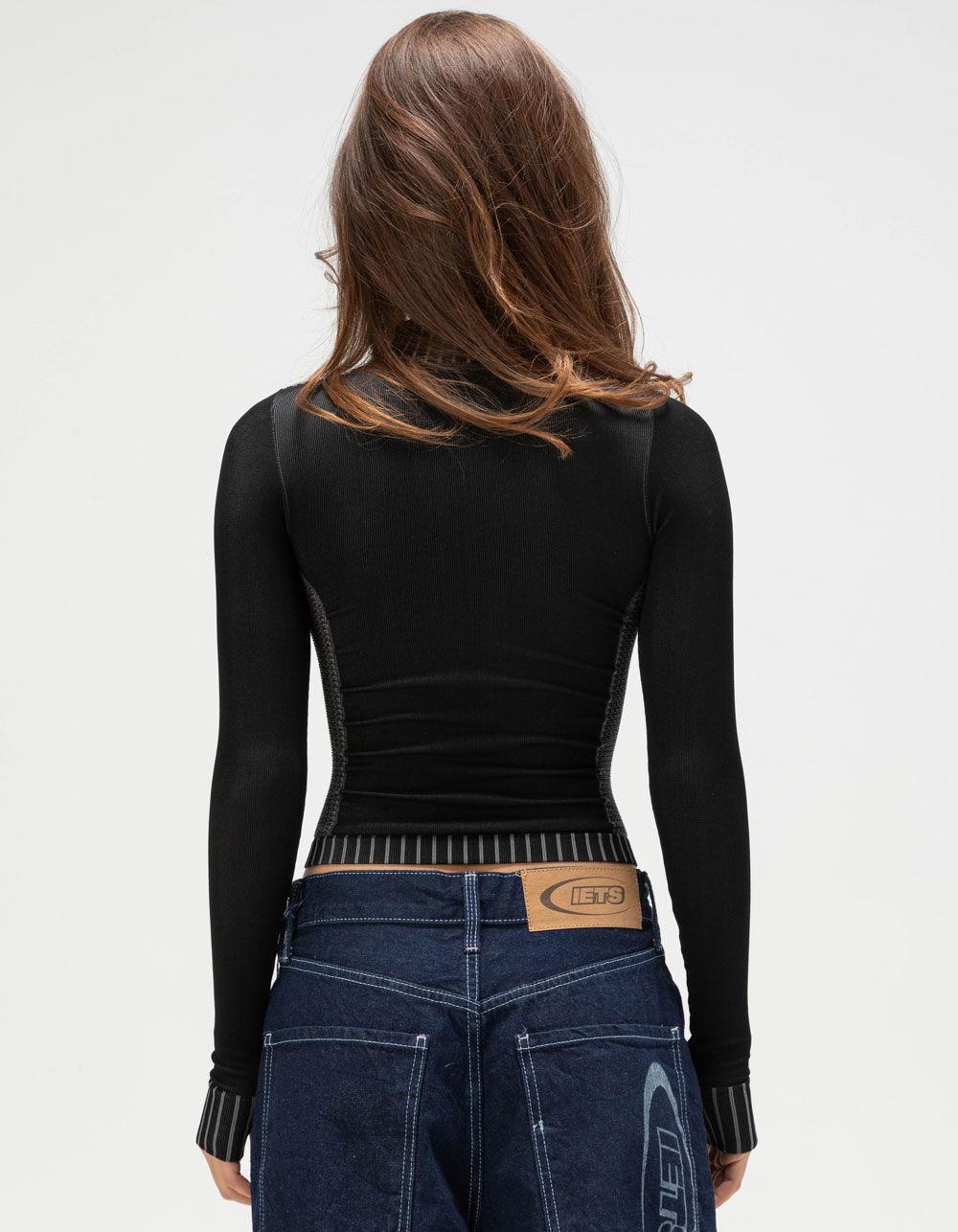 IETS FRANS Lara Womens Zip-Up Long Sleeve Top - BLACK Product Image