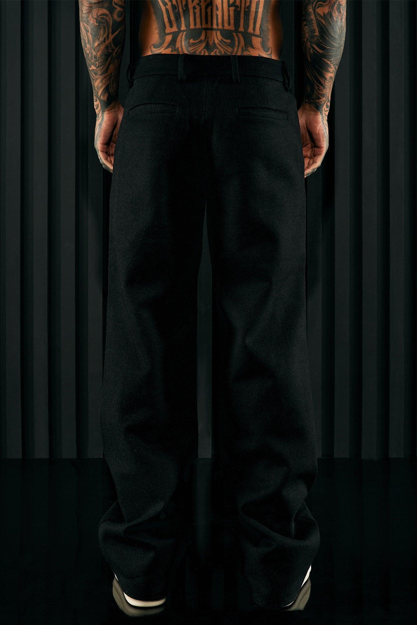 Wilder Textured Weave Flare Slit Trousers - Black Product Image