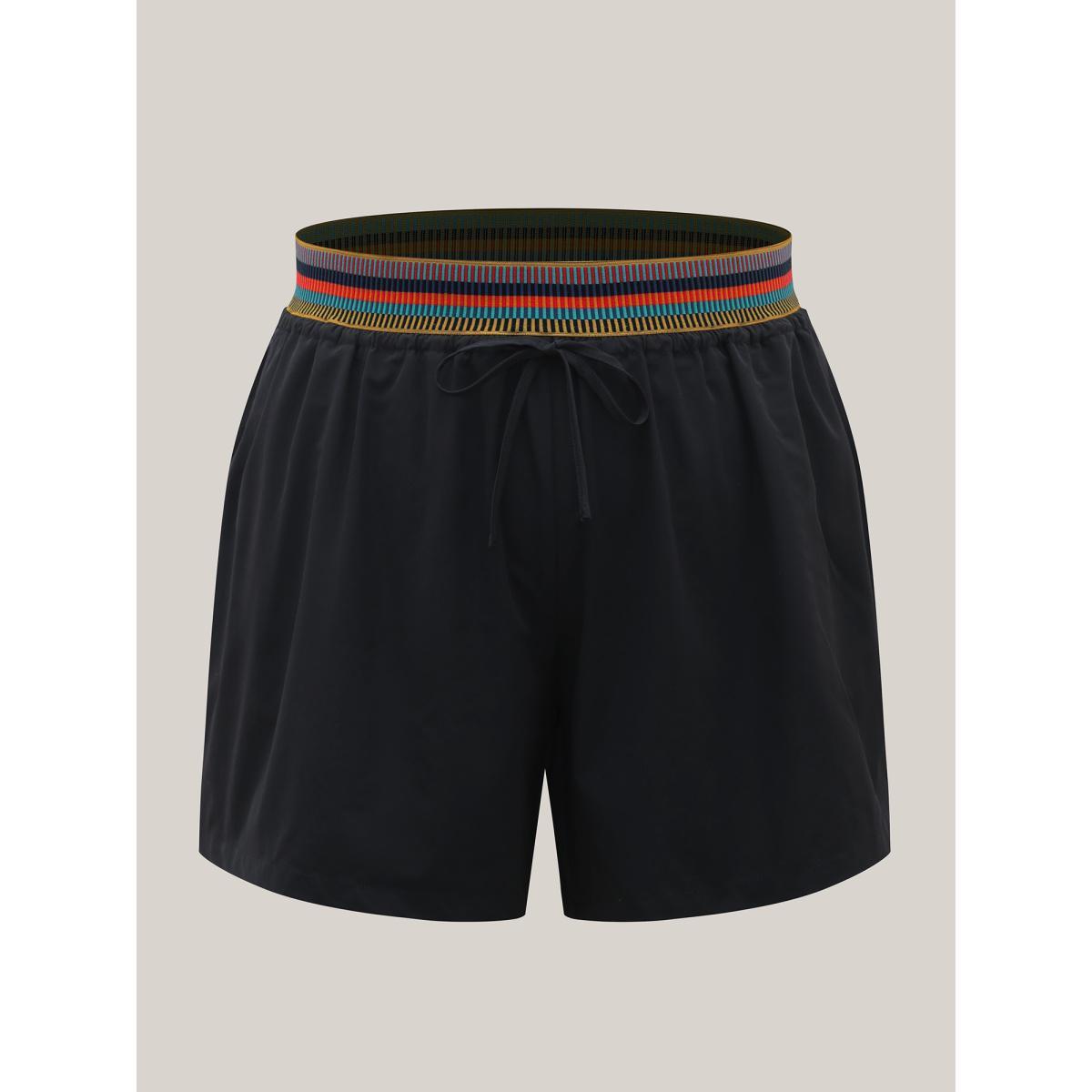 Plus Size Colorful Thread Waist Wide-Leg Shorts Women Black Casual Drawstring Wide Leg Everyday-Casual Shorts BloomChic 22-24/3X Product Image