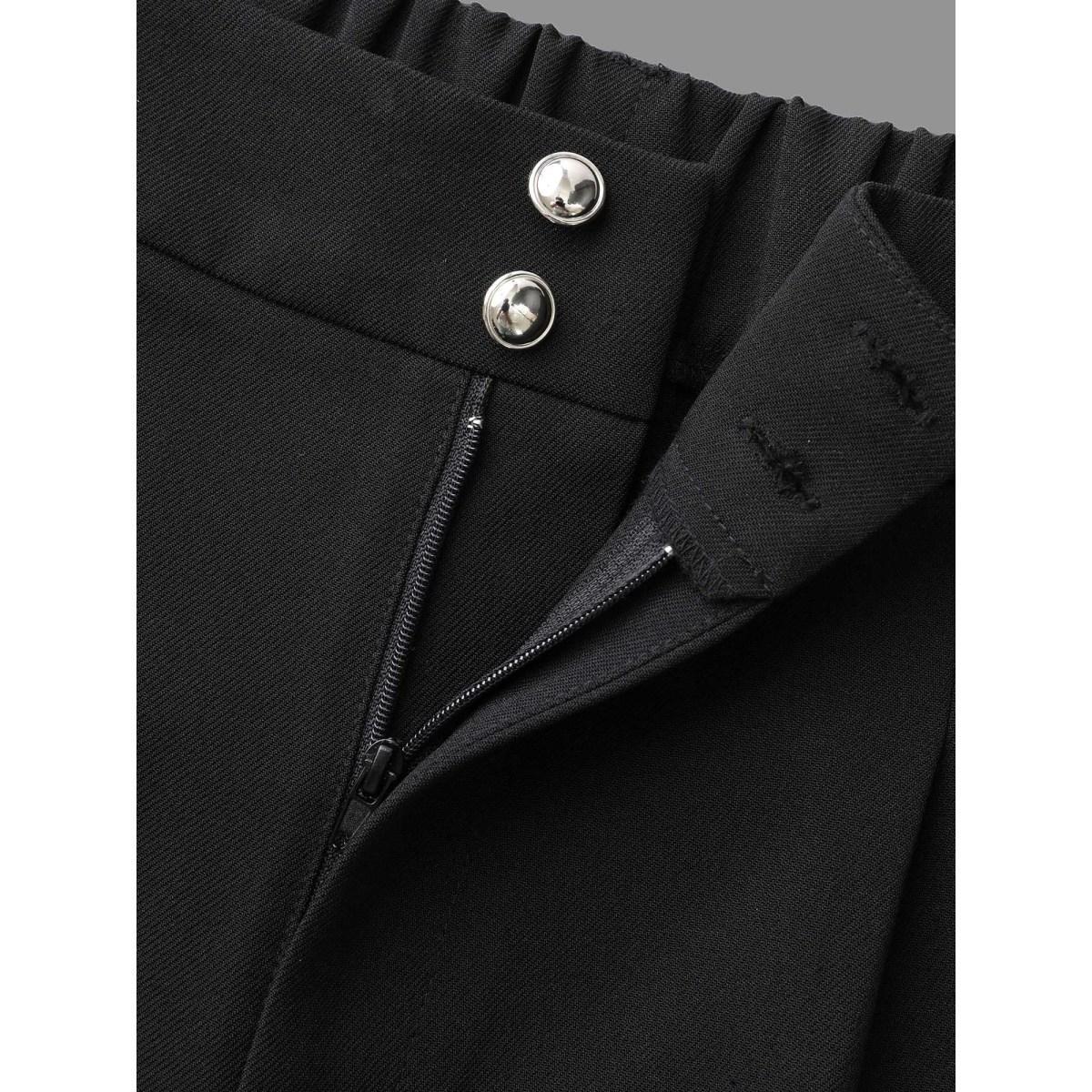Plus Size Double Buckle Straight Leg Pants Women Black At the Office Straight Leg Mid Rise Work Pants BloomChic 22-24/3X Product Image