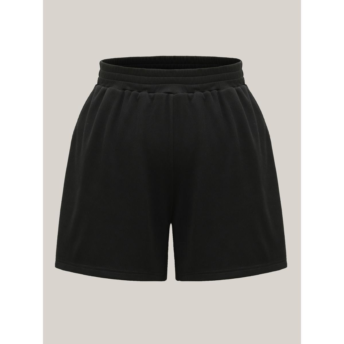 Plus Size Textured Straight-Fit Pull-On Shorts Women Black Casual Texture Wide Leg Everyday-Casual Shorts BloomChic 12/L Product Image