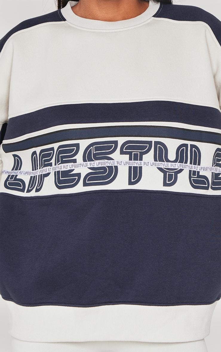 Navy Embroidered Contrast Oversized Varsity Sweatshirt Product Image