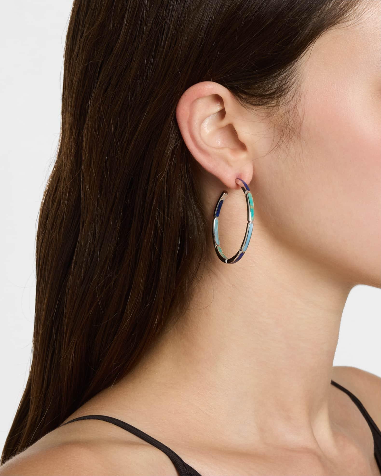 Lapis, Blue MOP and Turquoise Hoop Earrings in Sterling Silver Product Image