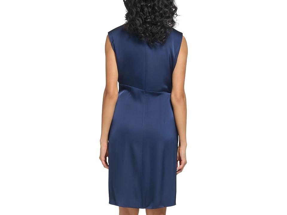 DKNY Sleeveless Ruffled Fit-and-Flare Mixed Media Dress (Spring Navy) Women's Dress Product Image
