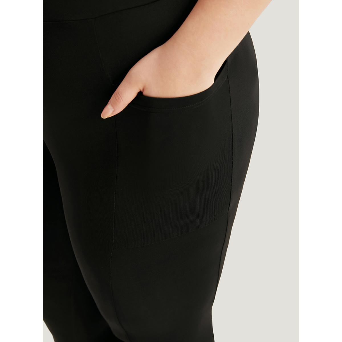 Plus Size Plain Pocket Wideband Waist Floral Print Leggings Women Black Elegant High stretch Skinny High Rise Dailywear Leggings BloomChic 10/M Product Image